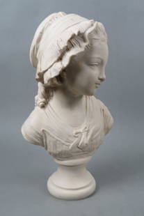Marble Style Bust of a Young Female,: off-white resin, 17 1/2".
