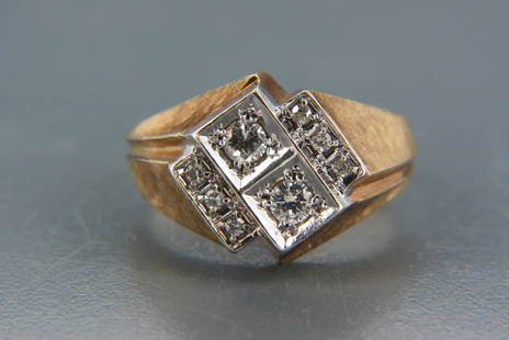 Men's Diamond & 14K Gold Ring,: 8 round diamonds totaling .38 carat, high grade, 14k yellow gold, with appraisal of $1,850.00, currently size 8 1/2.