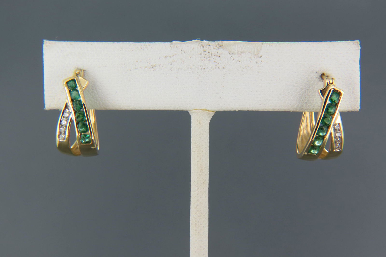 Emerald & Diamond 14K Gold Earrings, (1 of 6)