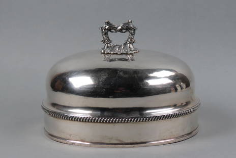 Victorian Silverplate Warming Dome,: oval, 10" X 12", 8" tall, gadroon design trim, circa 1880.