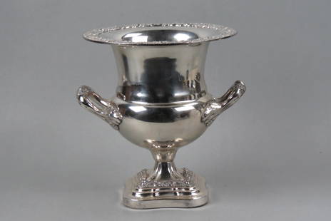 Silverplate Wine Cooler,: handled, pedestal base, 12" tall.