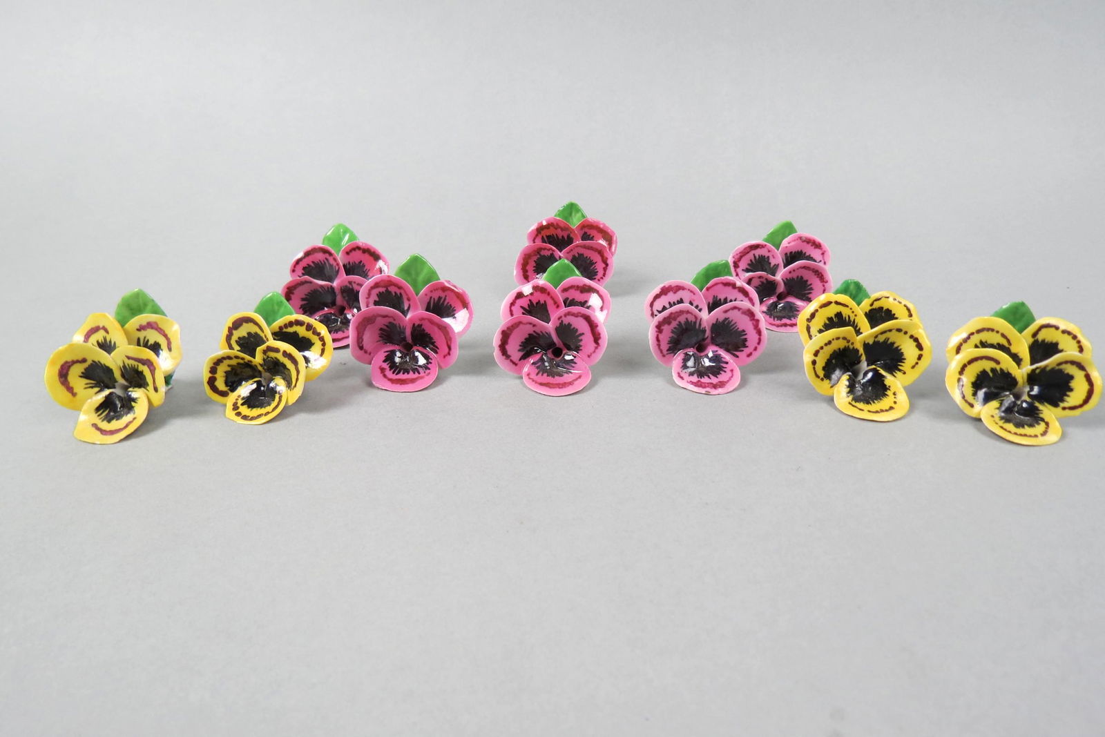 10 Porcelain "Pansy" Place Card Holders,: 1 1/2" X 1 3/4".