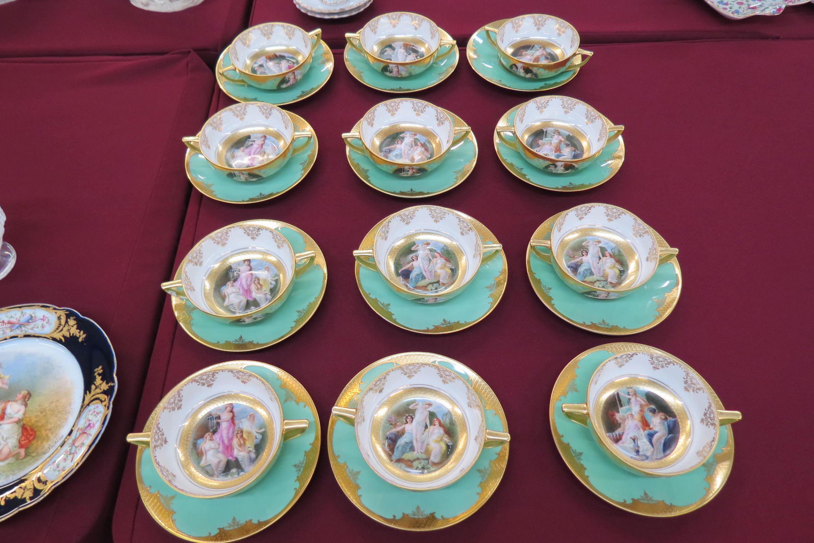 12 Porcelain Cream Soups "Maidens" Decor, (1 of 11)