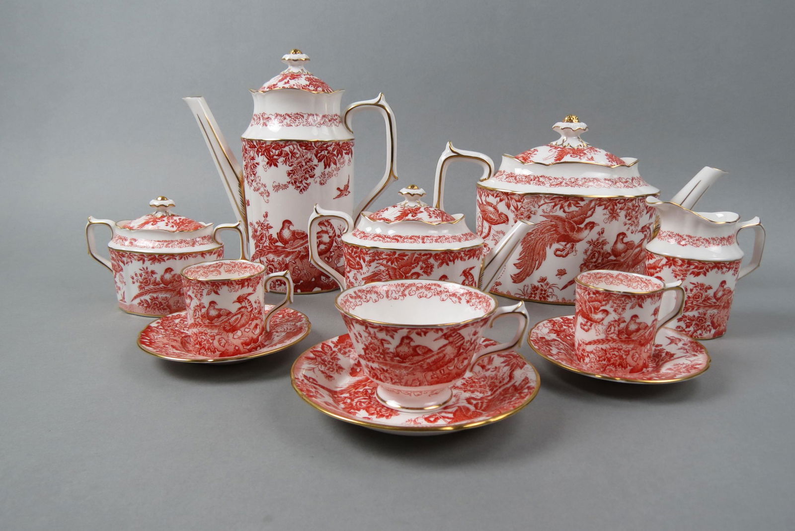 11 pcs. Royal Crown Derby "Red Aves" China, (1 of 5)