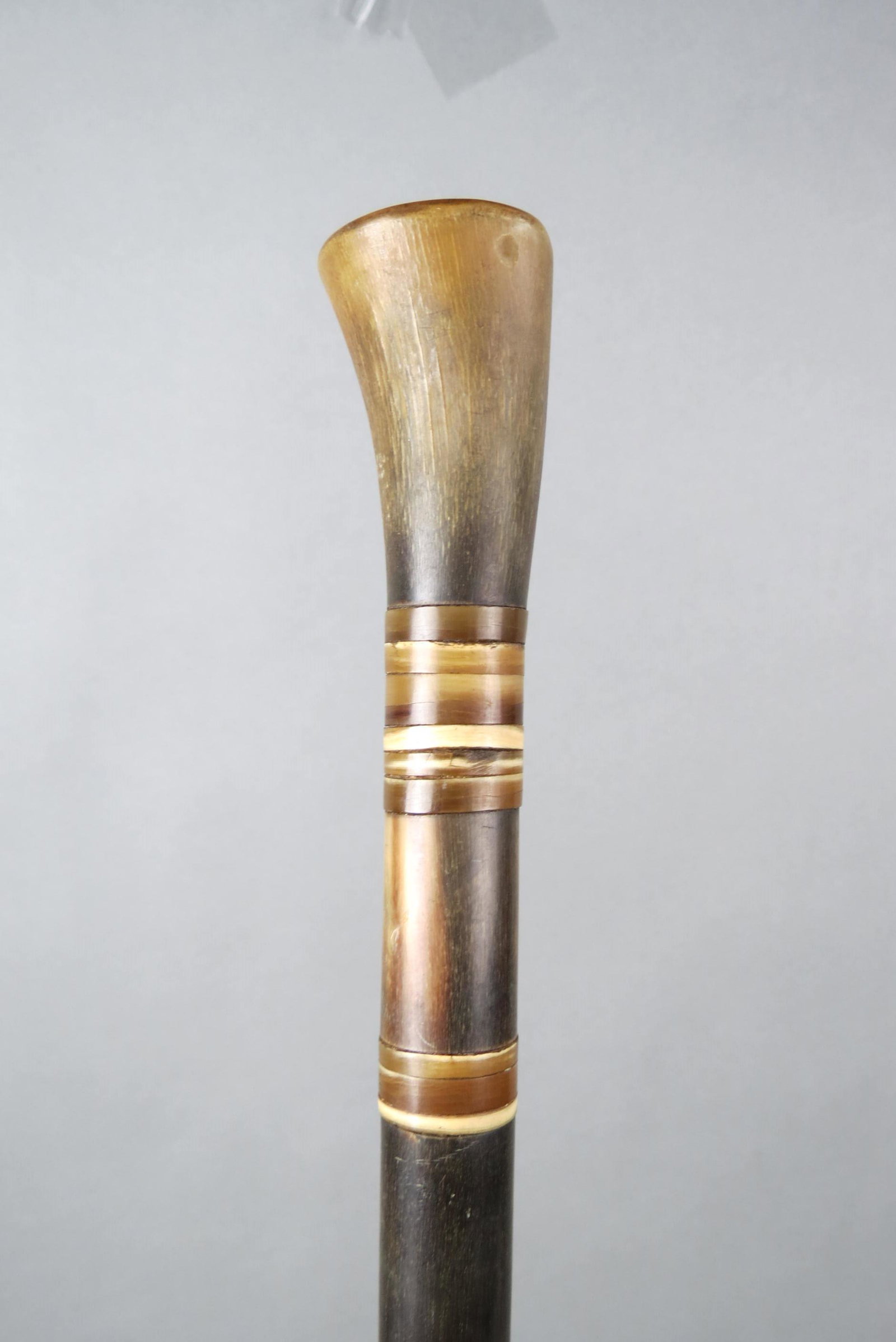 Antique Carved Horn Walking Stick,: variety of colors, 36 1/4" long, most unusual.
