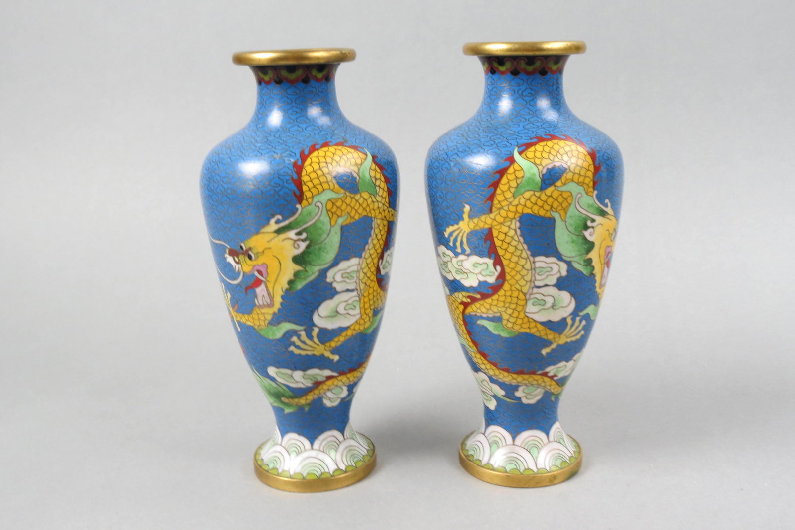 Pair of Chinese Cloisonne Vases with Dragons, (1 of 3)