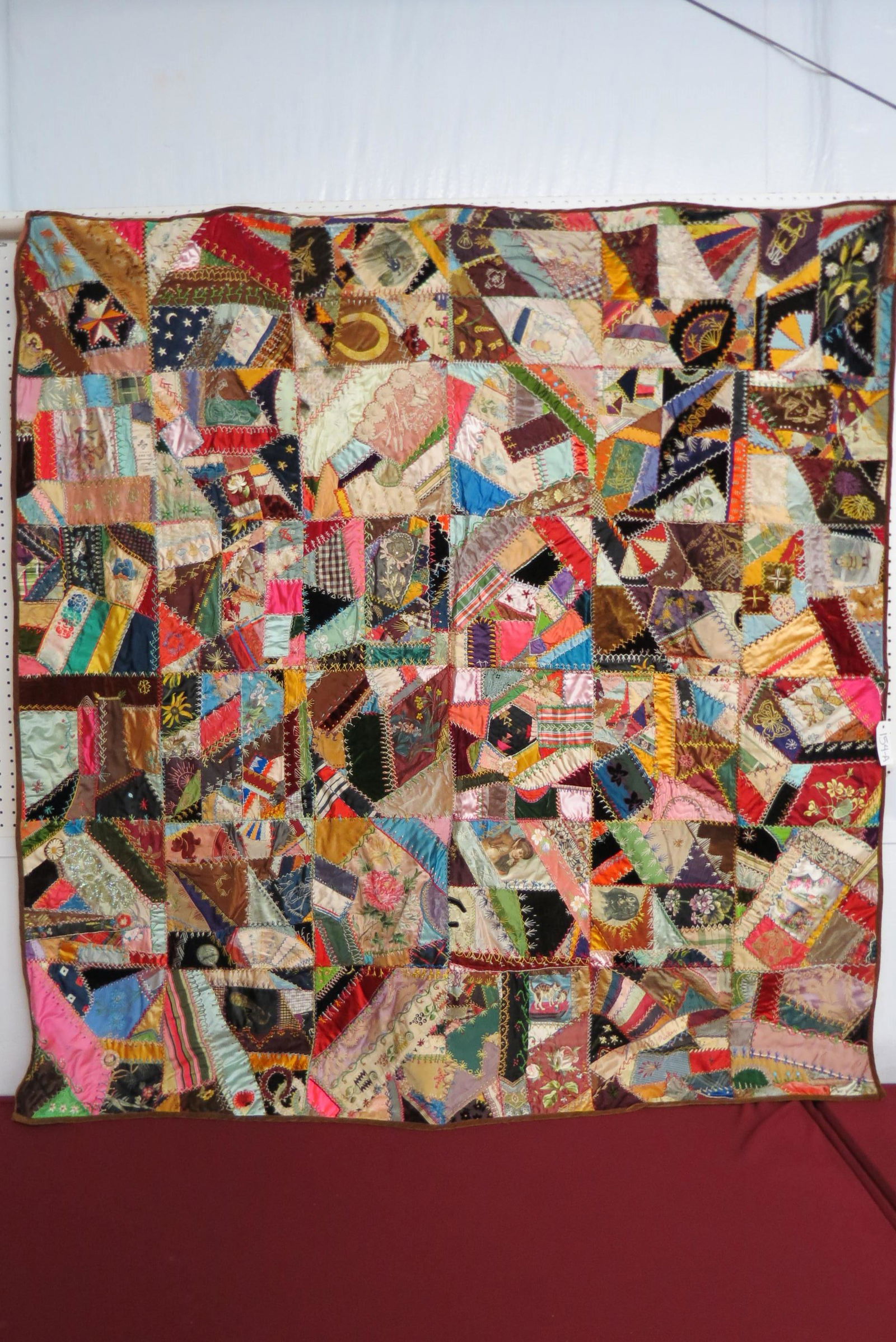 Antique Handmade Crazy Quilt, silk,  dated 1903, (1 of 7)