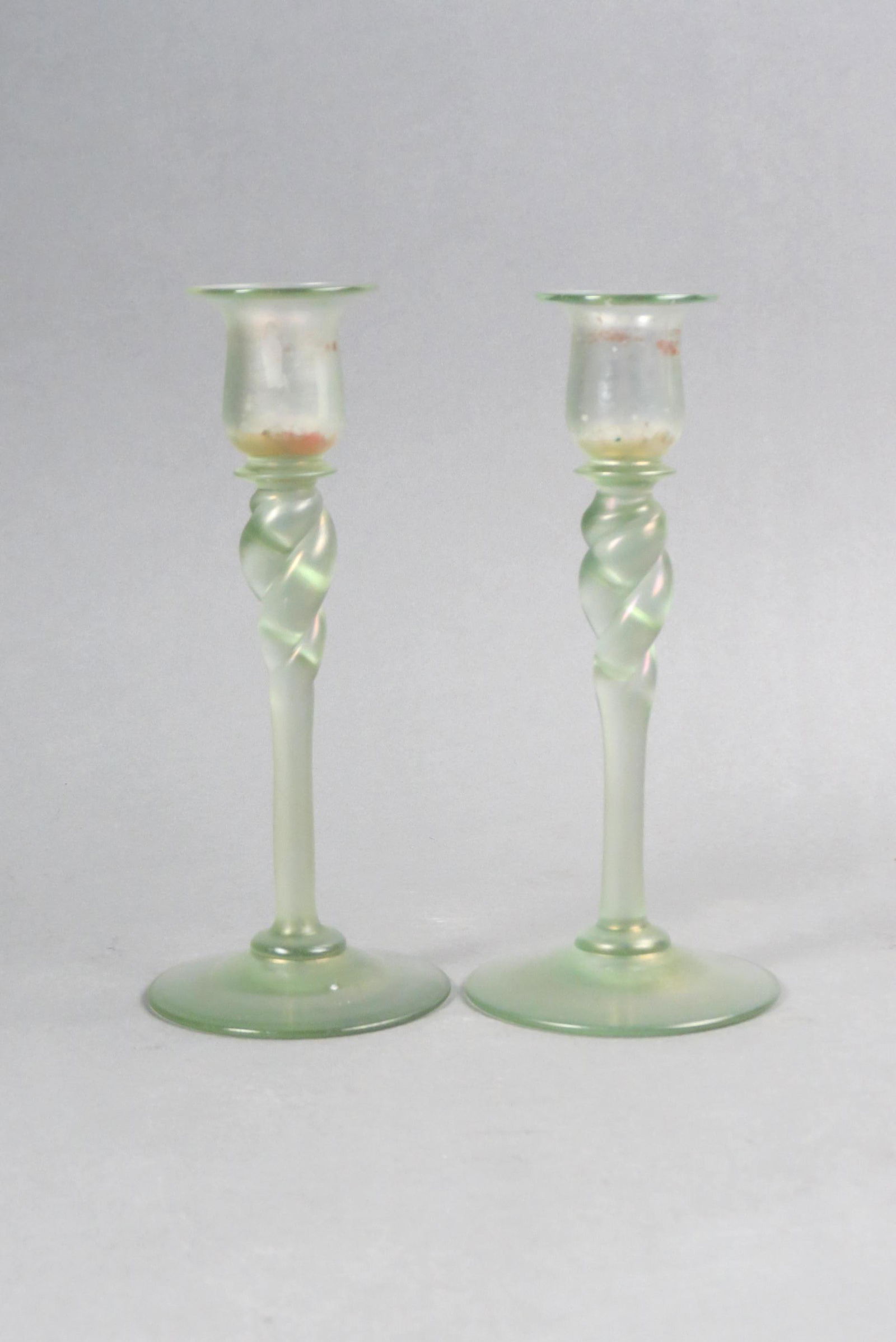 Steuben Aqua Marine Art Glass Candlesticks, (1 of 5)