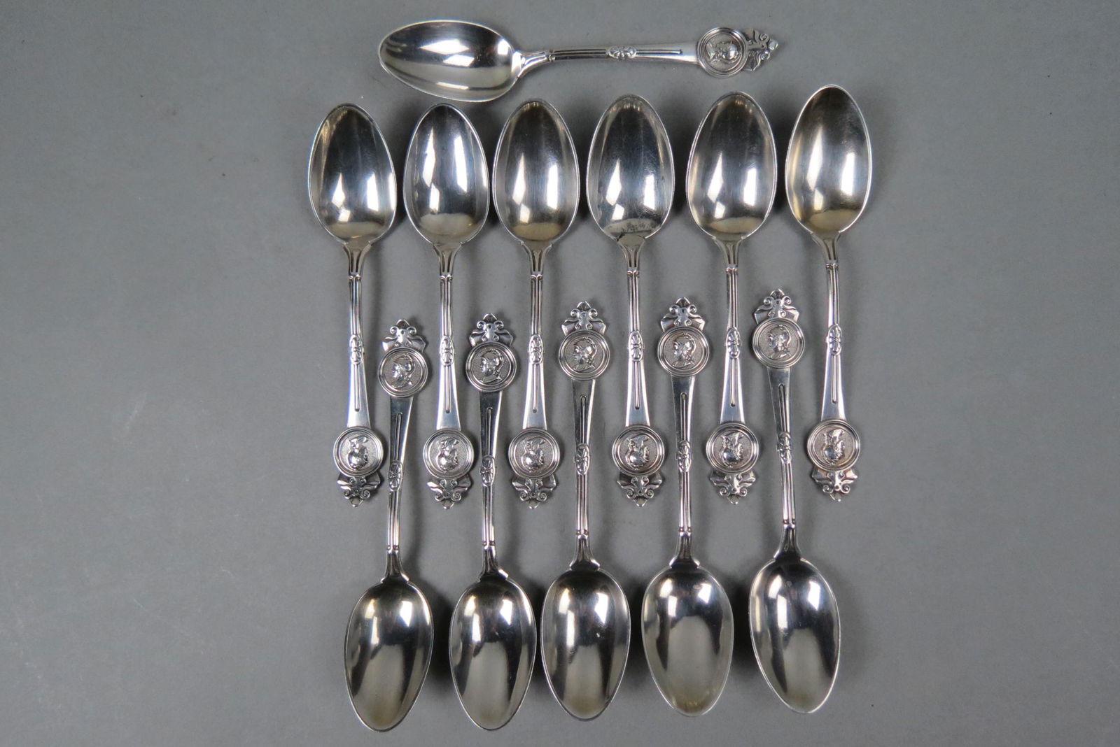 12 Gorham Medallion Sterling Demitasse Spoons, (1 of 6)