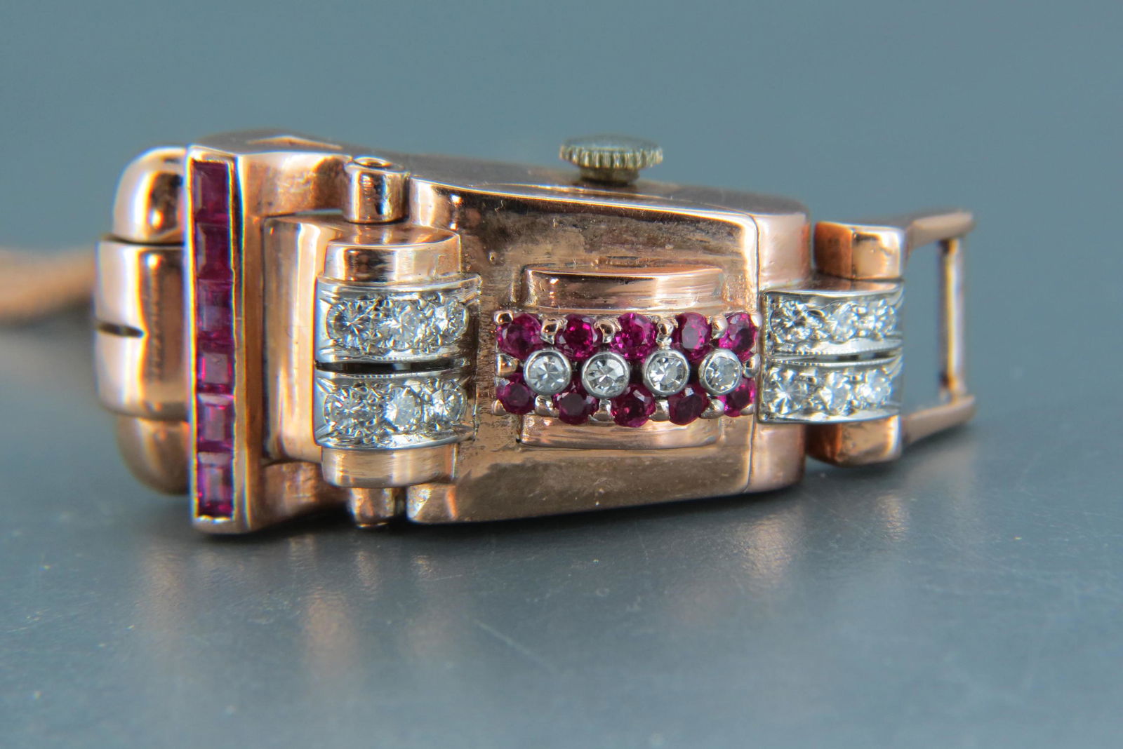 Ruby & Diamond 14K Rose Gold Ladies Wristwatch, (1 of 7)