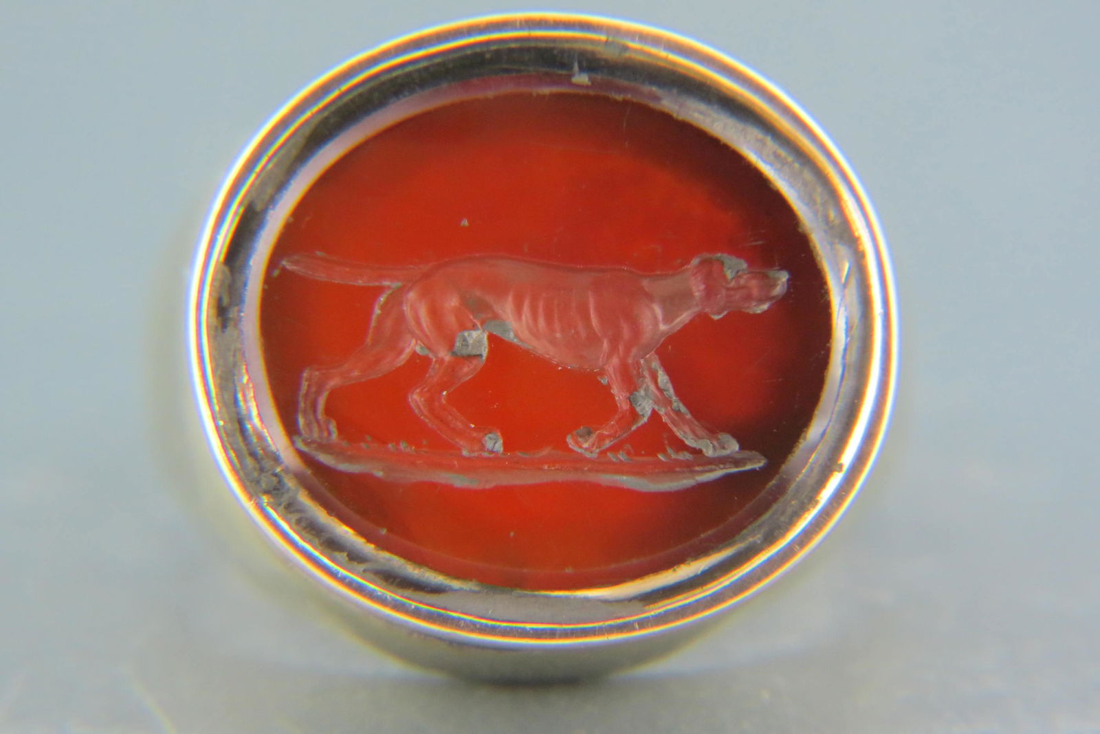 Men's Intaglio 14K Gold Ring with Dog, (1 of 6)