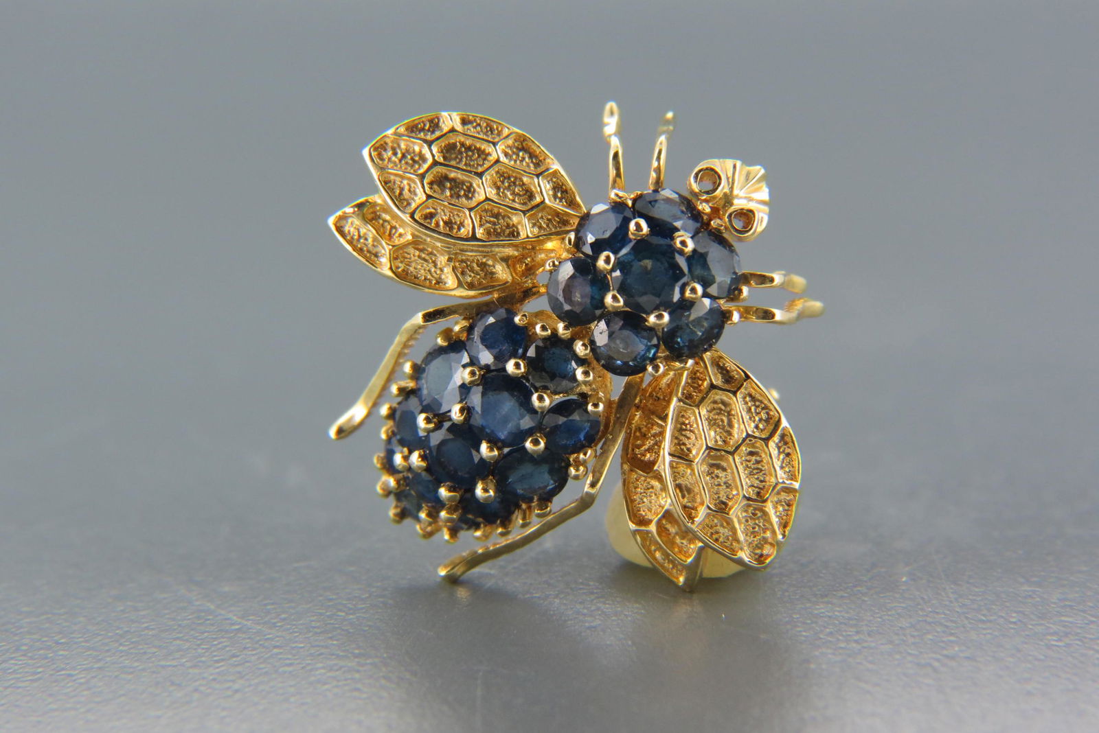 Sapphire 14K Gold Figural Bee Brooch, (1 of 7)