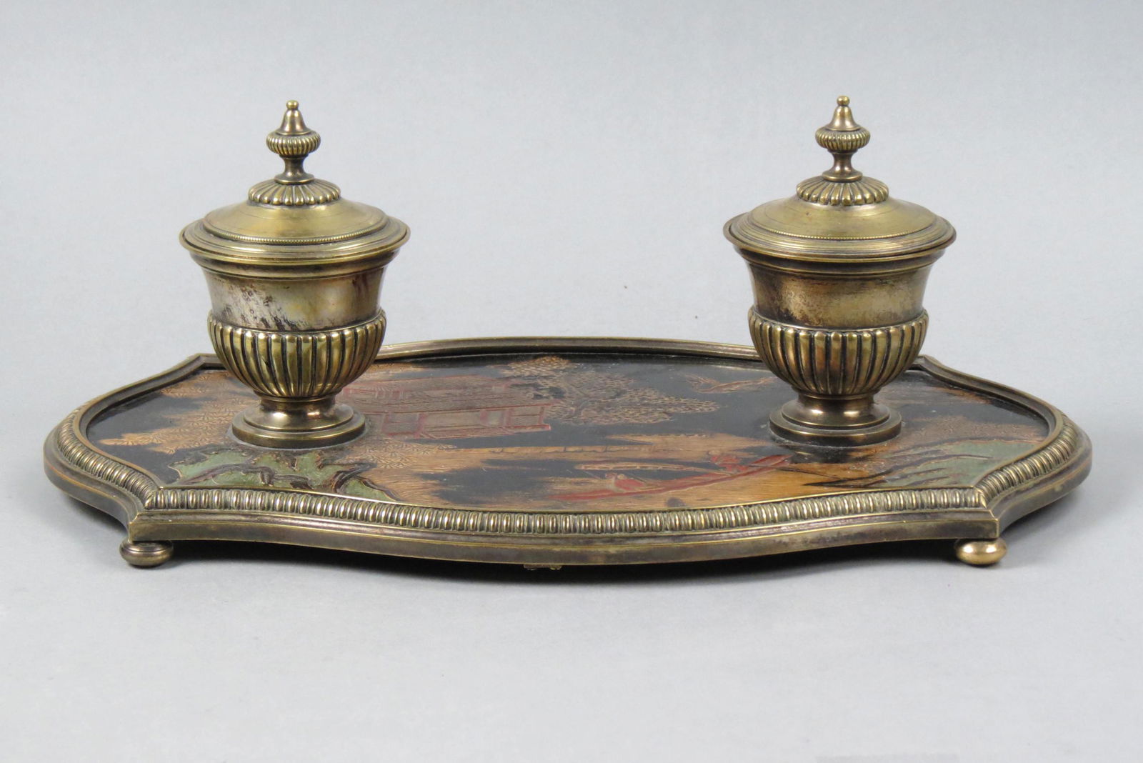 French Victorian Bronze & Chinoiserie Inkstand, (1 of 6)