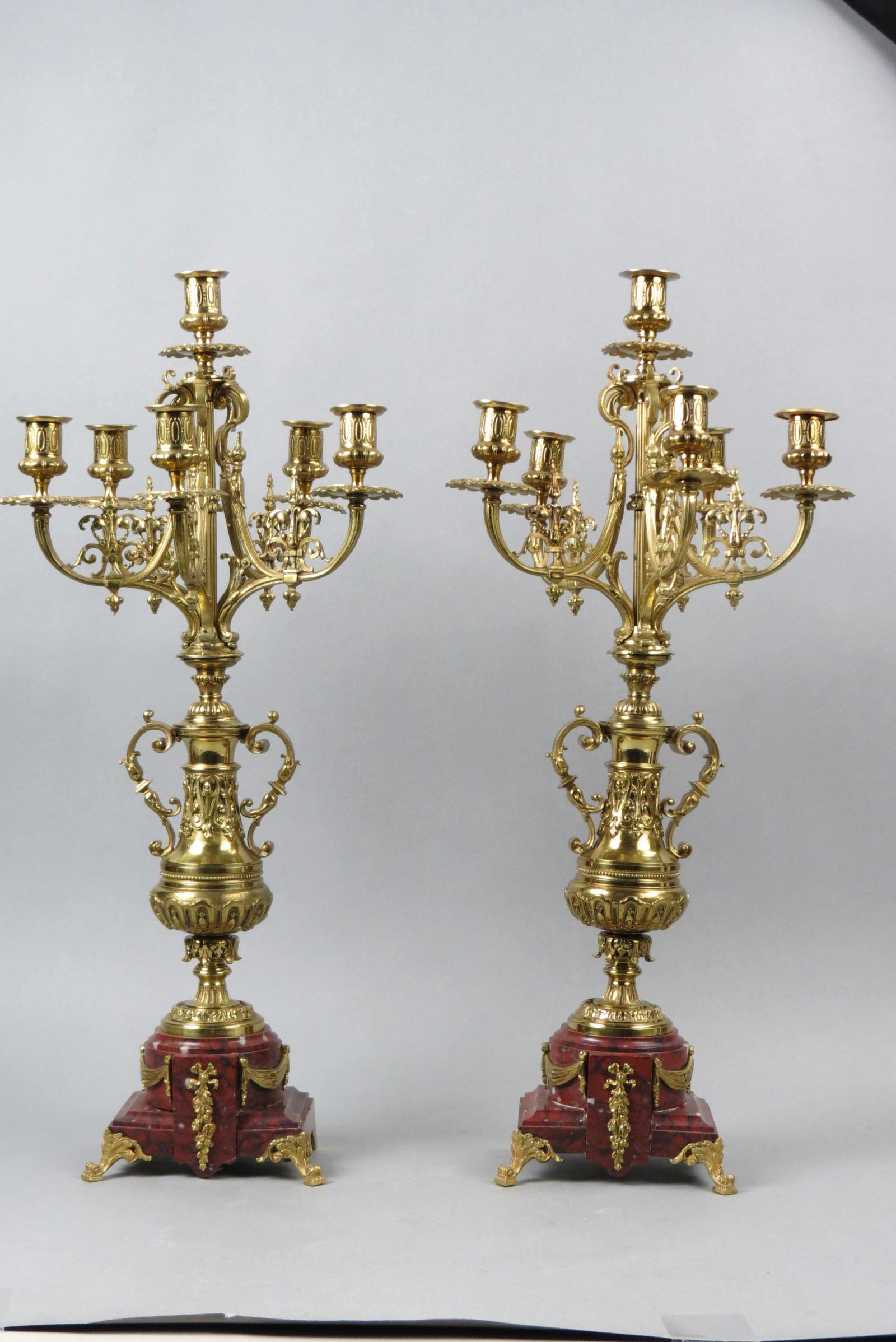 Pair of French Marble & Brass Candelabra, (1 of 7)
