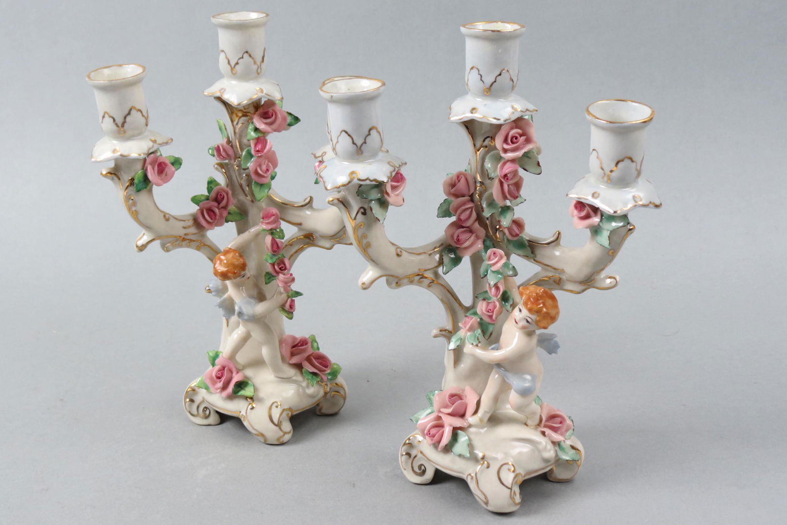 Pair of Porcelain Candelabra with Cherubs, (1 of 6)