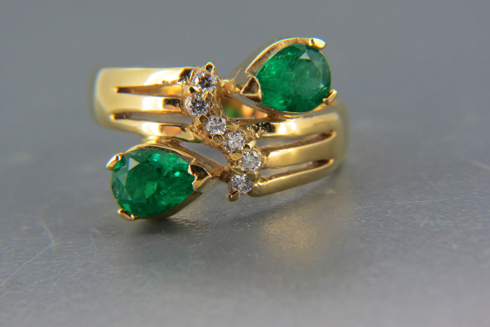 Emerald & Diamond 18K Gold Ring, (1 of 6)