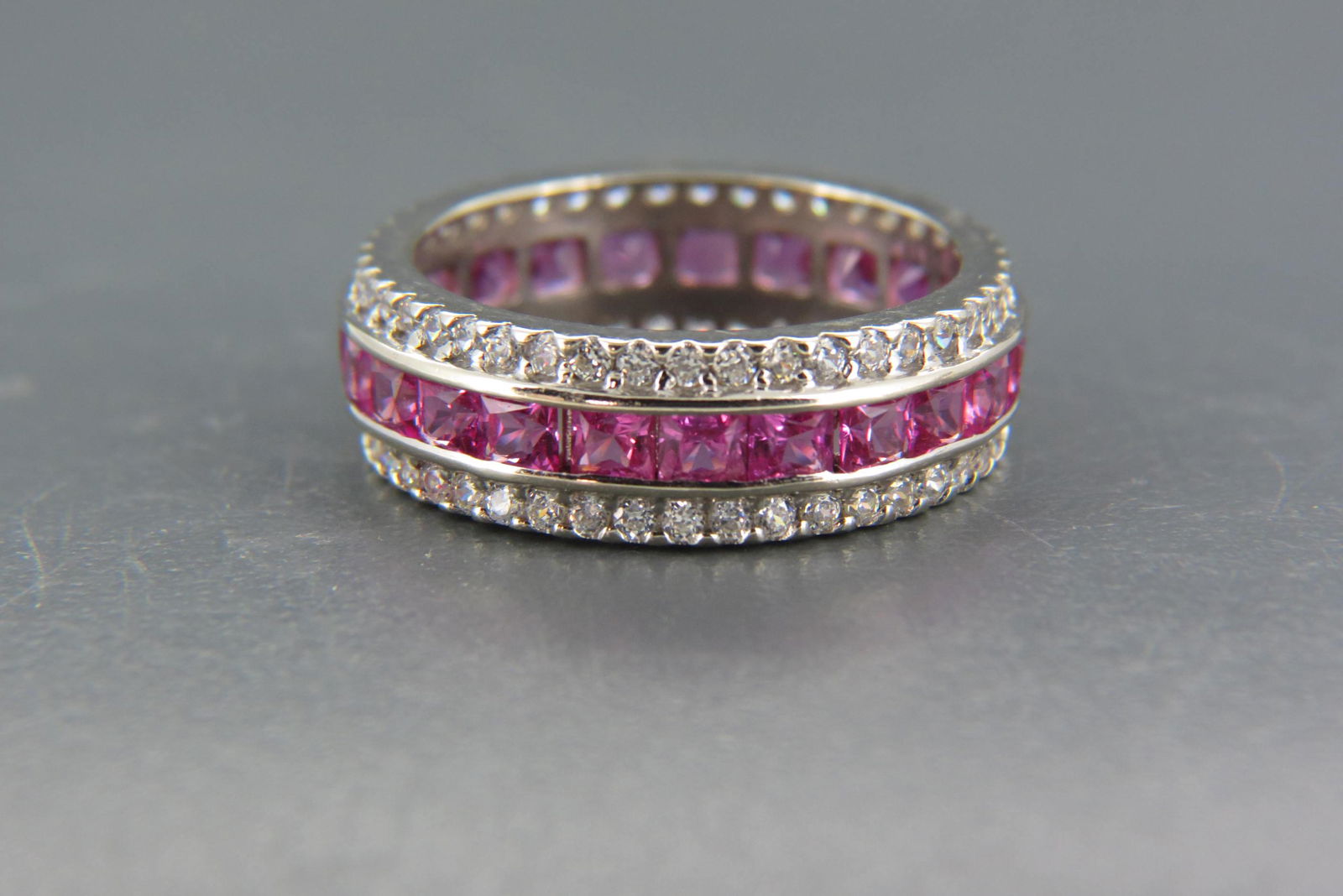 Diamond & Pink Sapphire 14K Gold Band Ring, (1 of 6)
