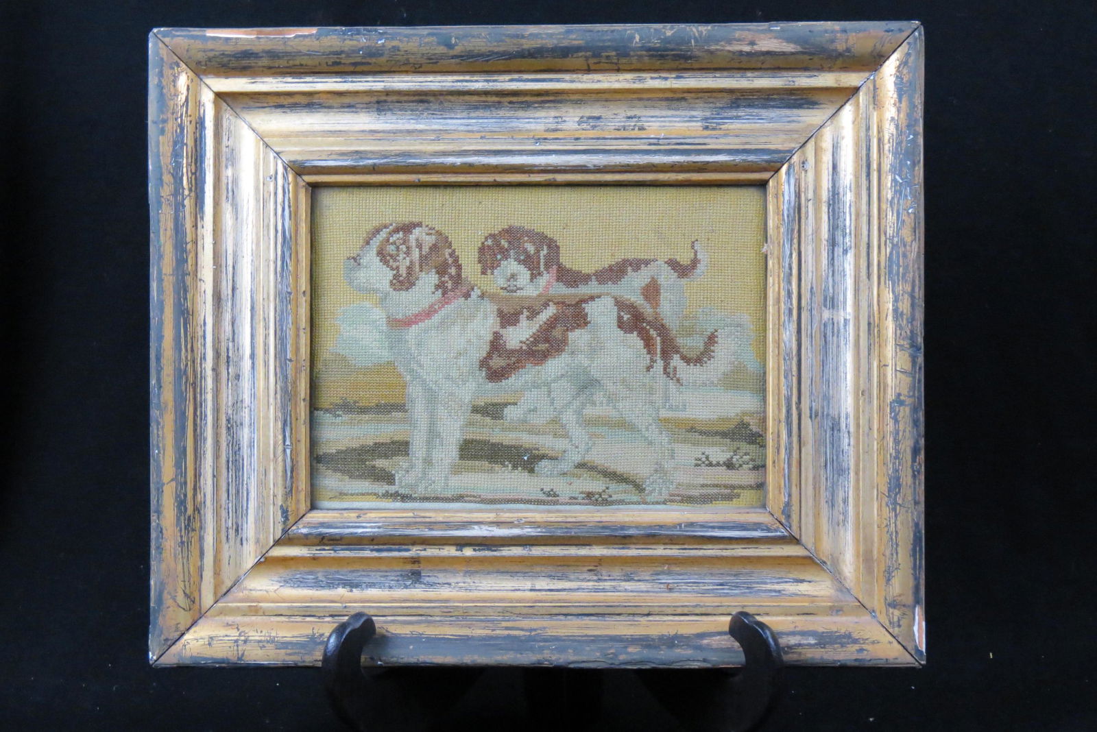Antique Pettipoint Style Artwork of Dogs, (1 of 3)