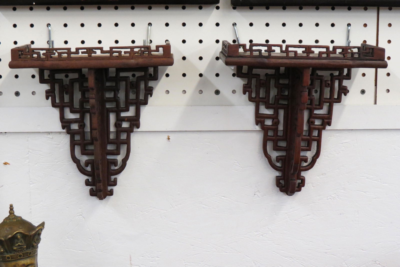 Pair of Chinese Carved Shelf Brackets,: 9" X 10".