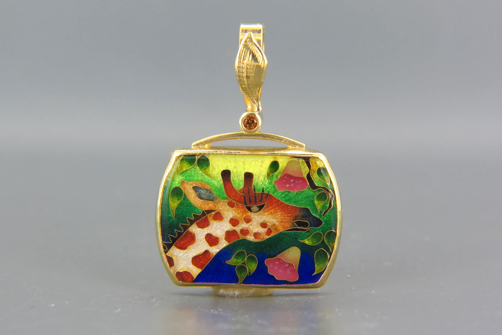 18K Gold Enameled Pendant with Giraffe by Tricia Young, (1 of 4)