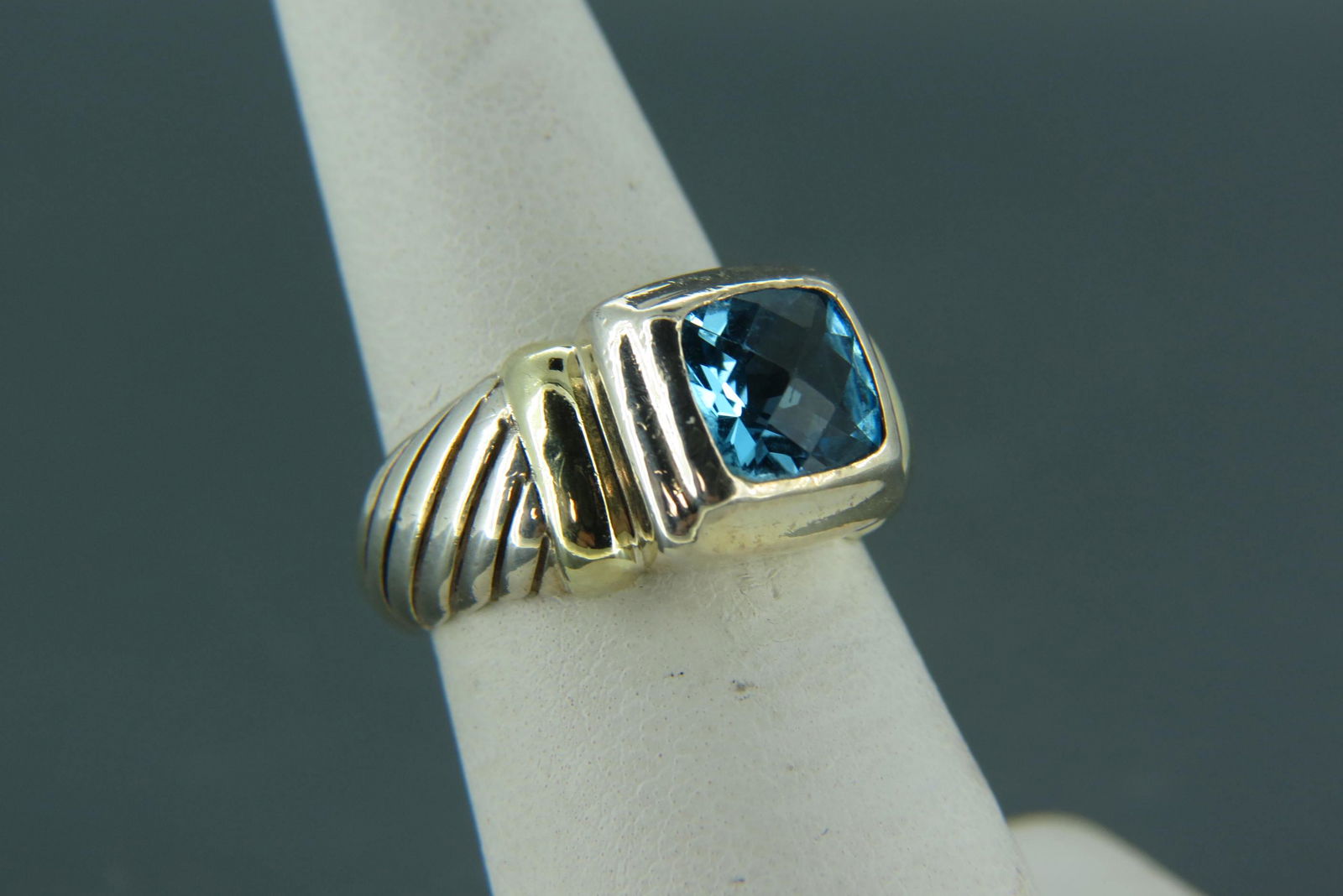 David Yurman Blue Topaz 14K Gold & Sterling Ring, (1 of 6)