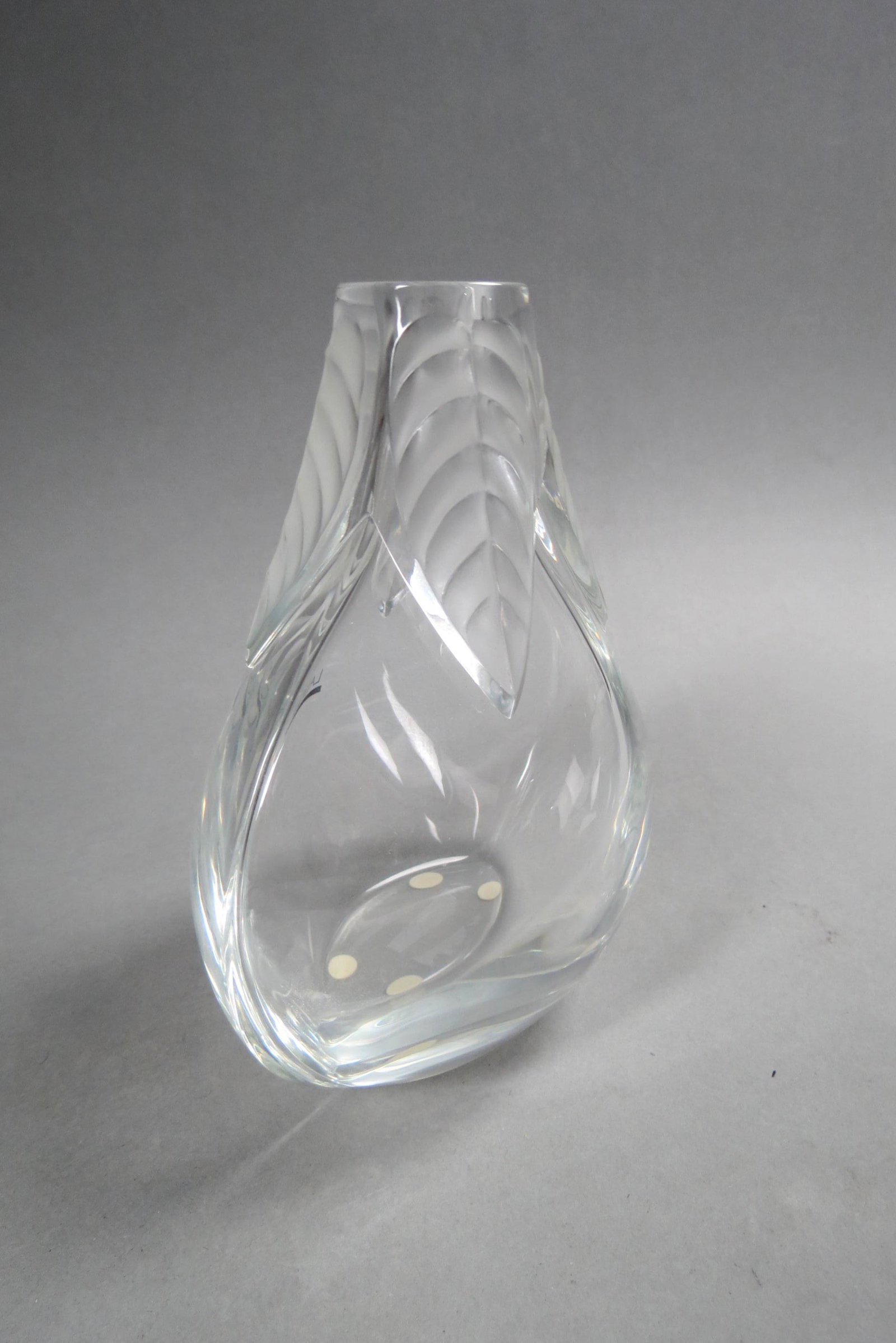 Lalique Crystal Vase "Osumi",: frosted leaves, 6 3/4", signed, excellent.