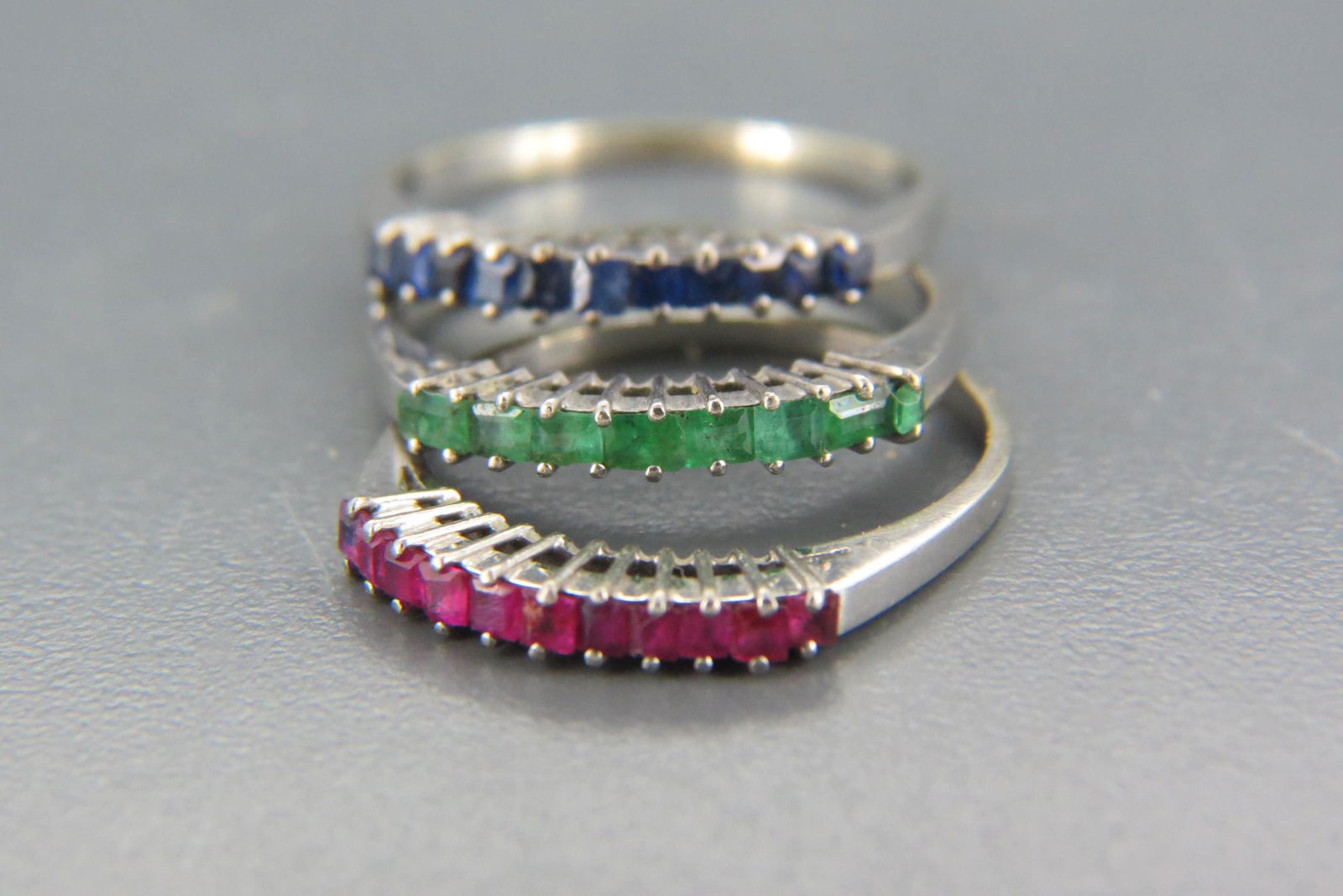 Trio of Rings: Emerald, Ruby & Sapphire Bands, (1 of 3)