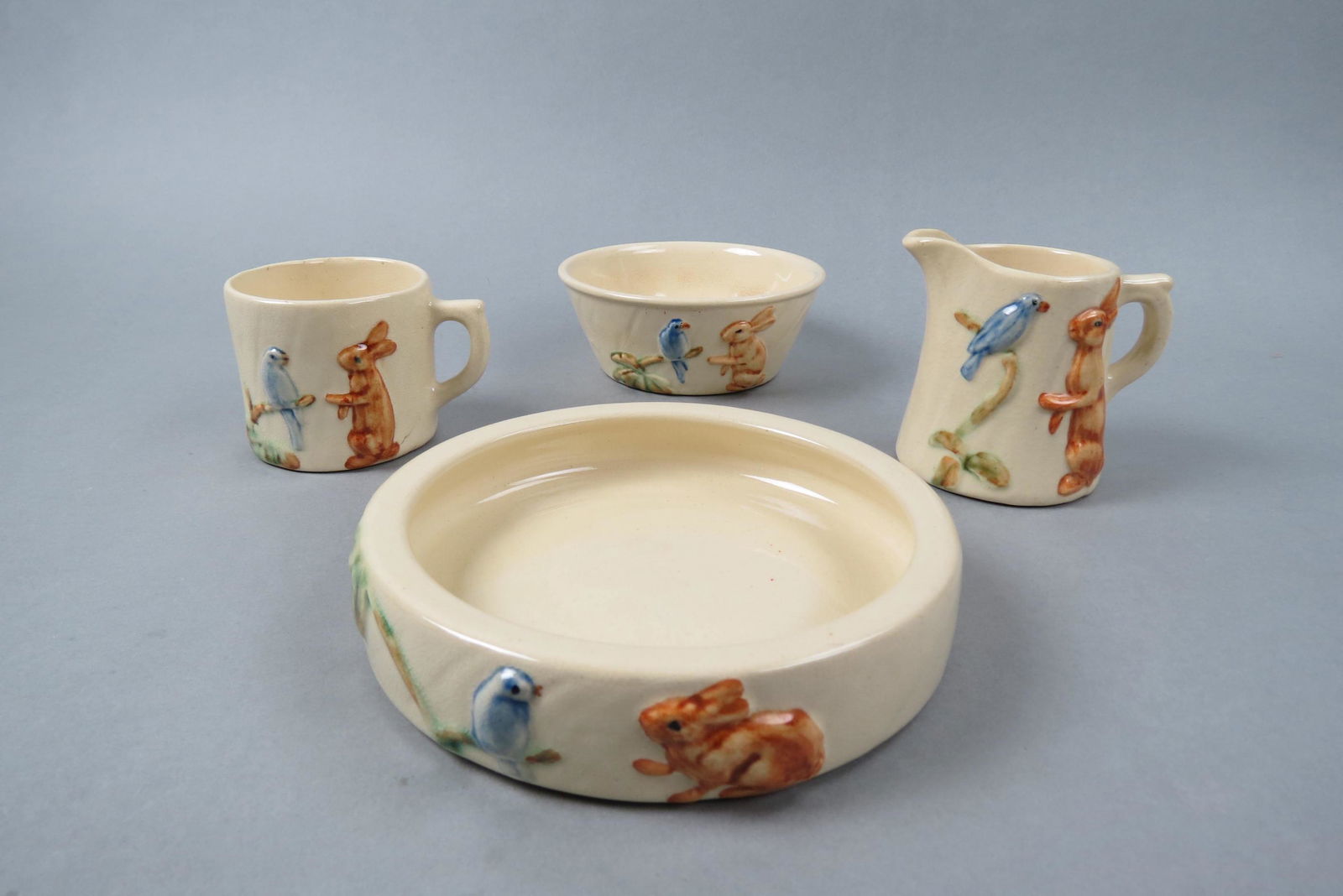 4 pc. Weller Pottery Child's Feeding Set, (1 of 5)