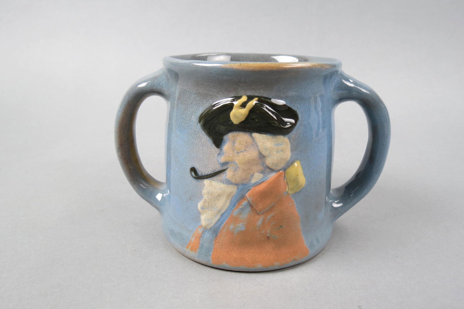 Weller Pottery "Dickensware" Two Handled Mug, (1 of 4)