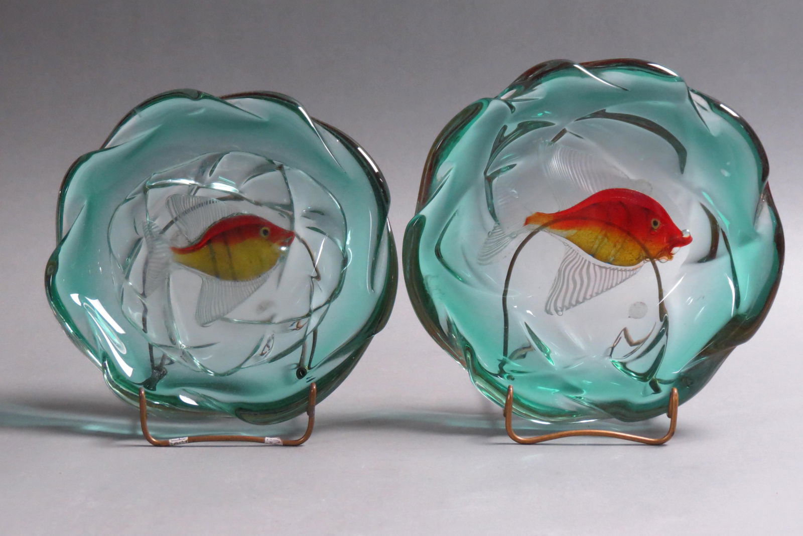 Pair of Murano Art Glass Bowls w/ "Fish" Decor, (1 of 4)