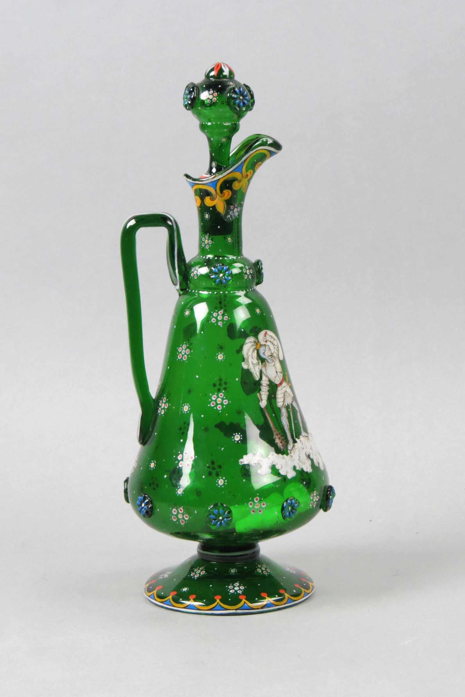 Bohemian Enameled Art Glass Decanter with Knights, (1 of 9)