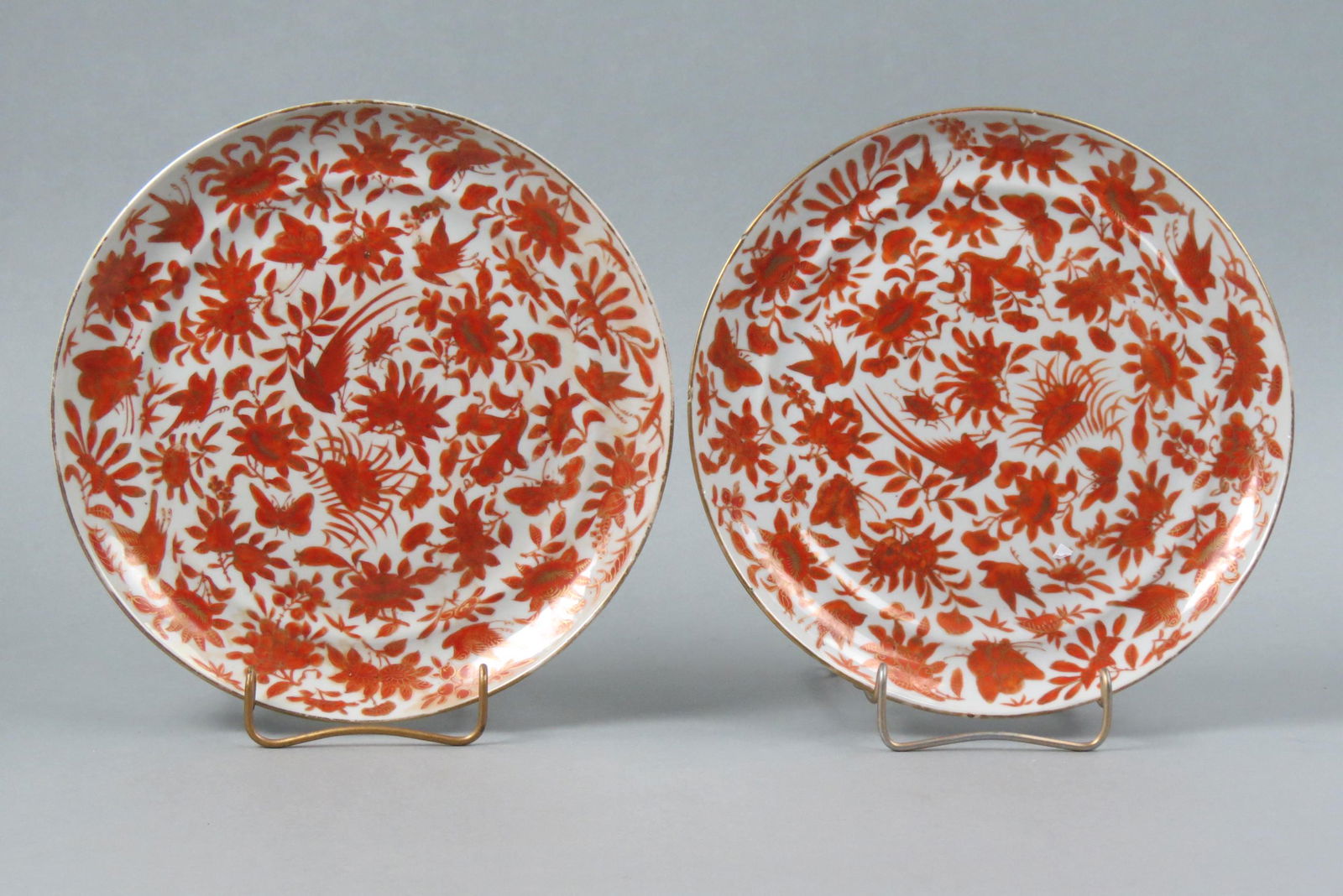 Pair of Chinese Porcelain Iron Red Plates, (1 of 4)