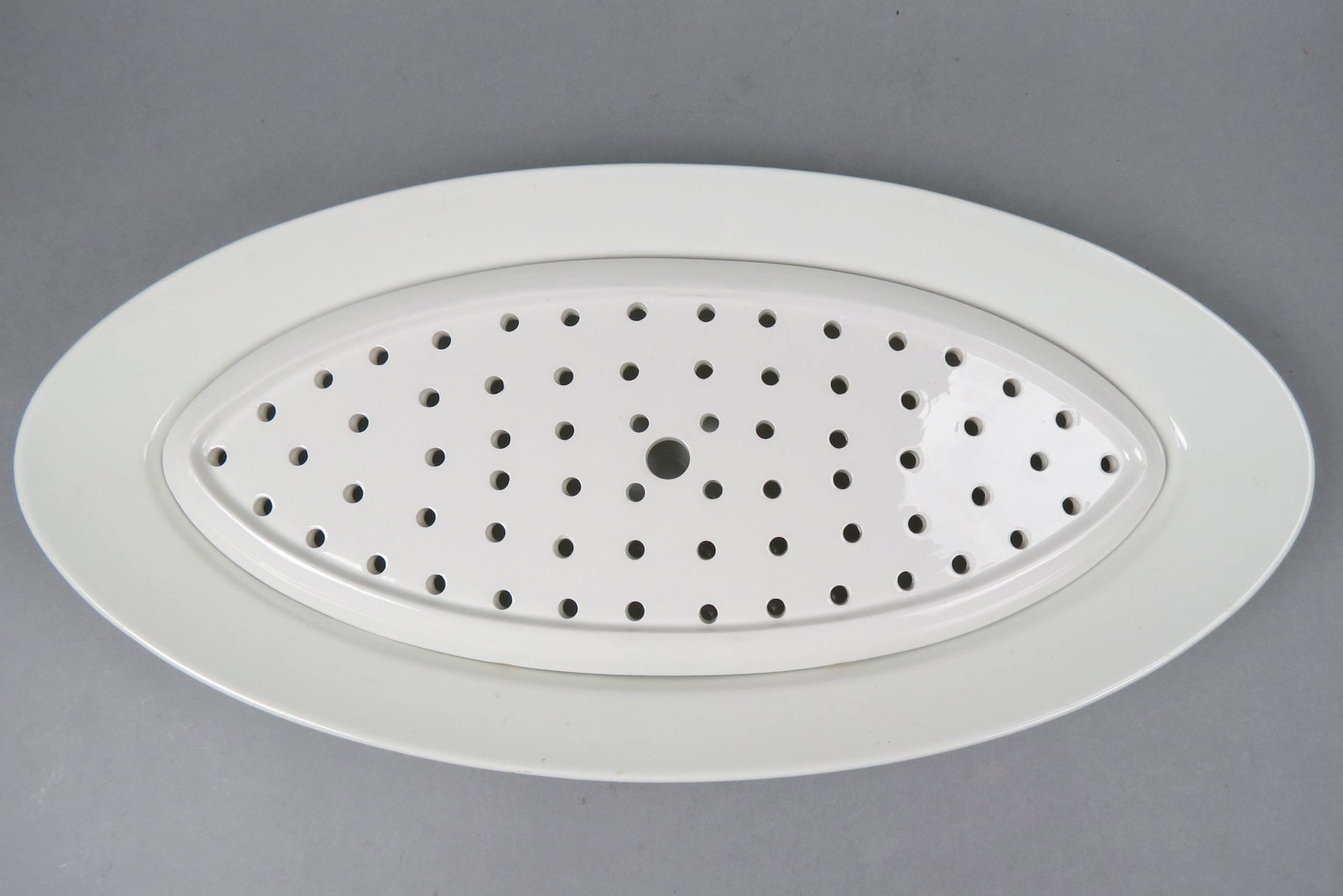 Arabia Finland Ironstone Fish Platter,: with drip insert, elongated, 11" X 23", excellent.