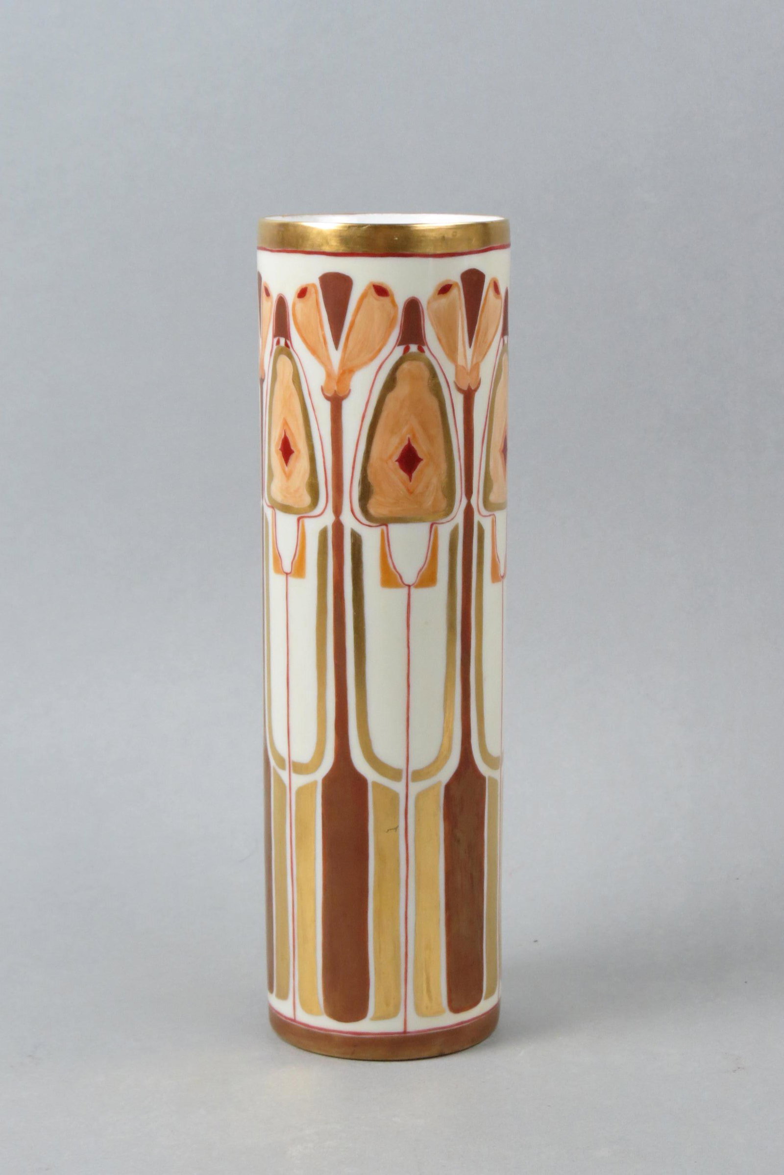 Royal Austria Porcelain Art Deco Vase,: stylized floral design with gold trim, srtist signed, 11', excellent.