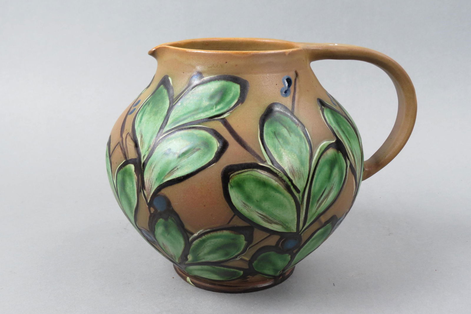 Danmark Pottery Pitcher, raised berry & leaf decor (1 of 5)