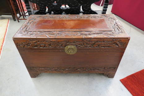 Chinese Carved Wood Chest,: circa 1920, 20" X 40", 24" tall.