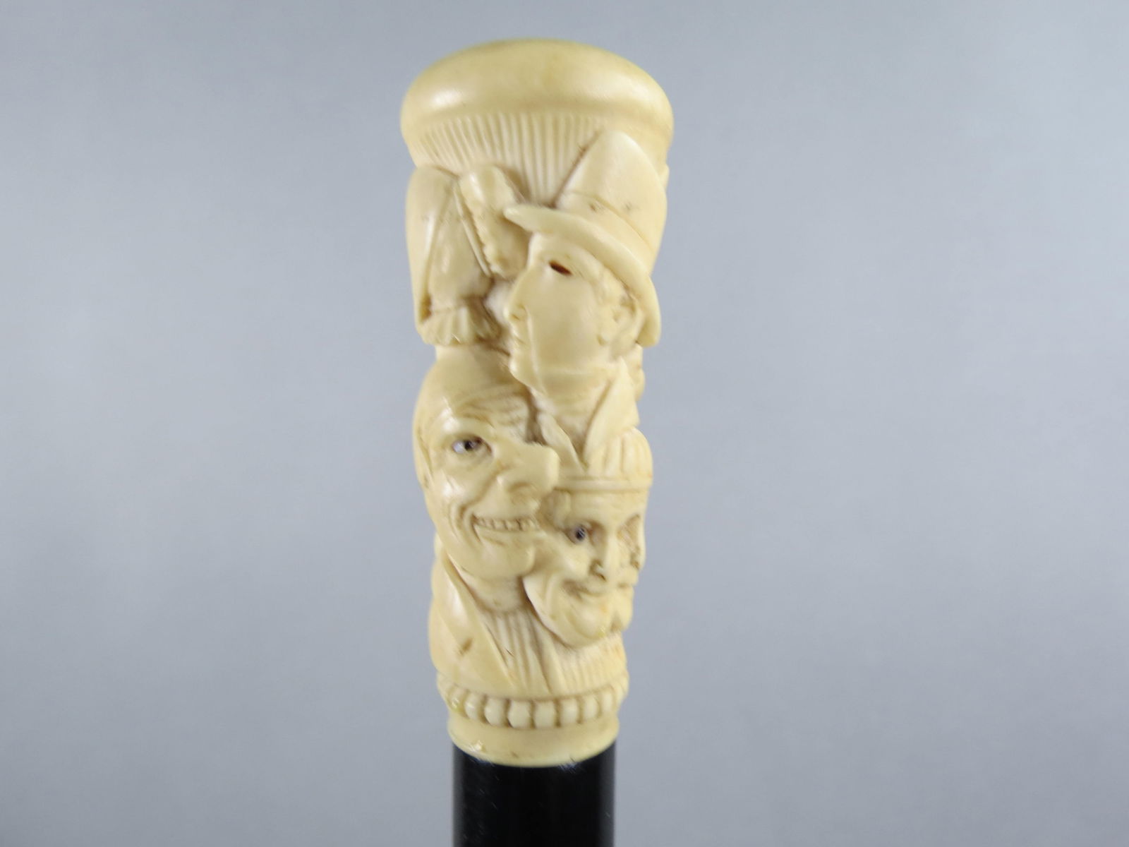 Carved Walking Stick with Faces, men and women, some with glass eyes, superb  detail, 2 1/2" carved (1 of 7)