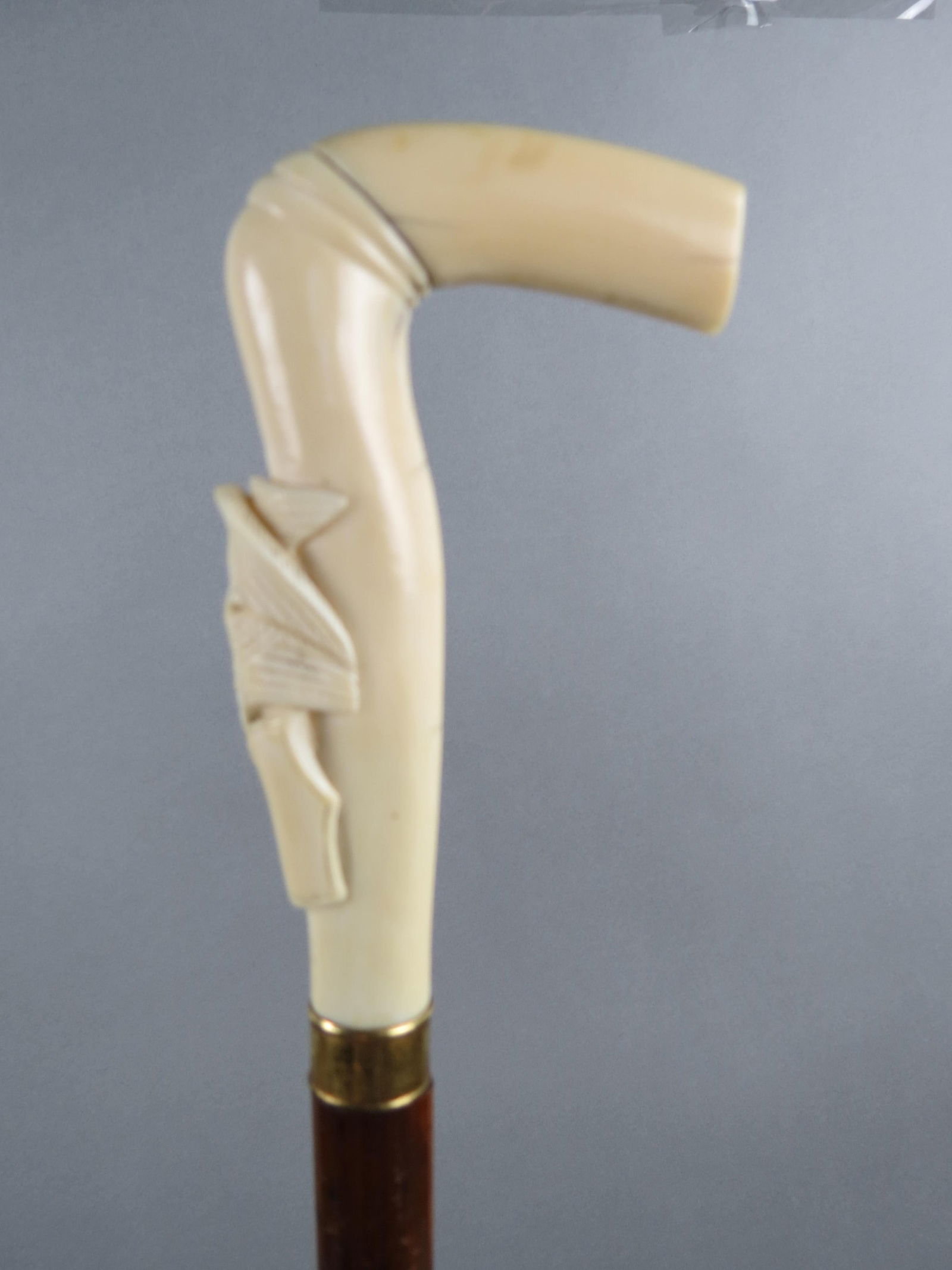 Carved Cane with Eagle & Shield, wooden shaft, 36" overall, late 19th century. (1 of 7)