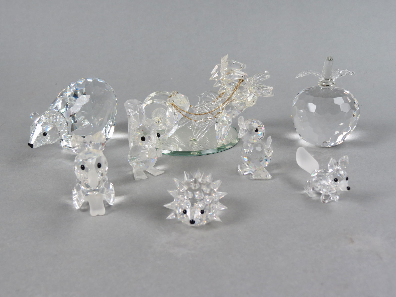 8 pcs. Swarovski Crystal; chariot, apple and various animals, largest is the 4" long  chariot, all (1 of 6)