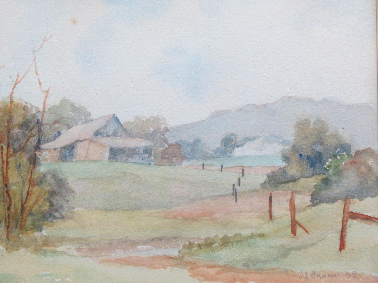 John Sylvan Brown, watercolor, Barn in Mountains, well known Tryon, North Carolina artist, image (1 of 3)