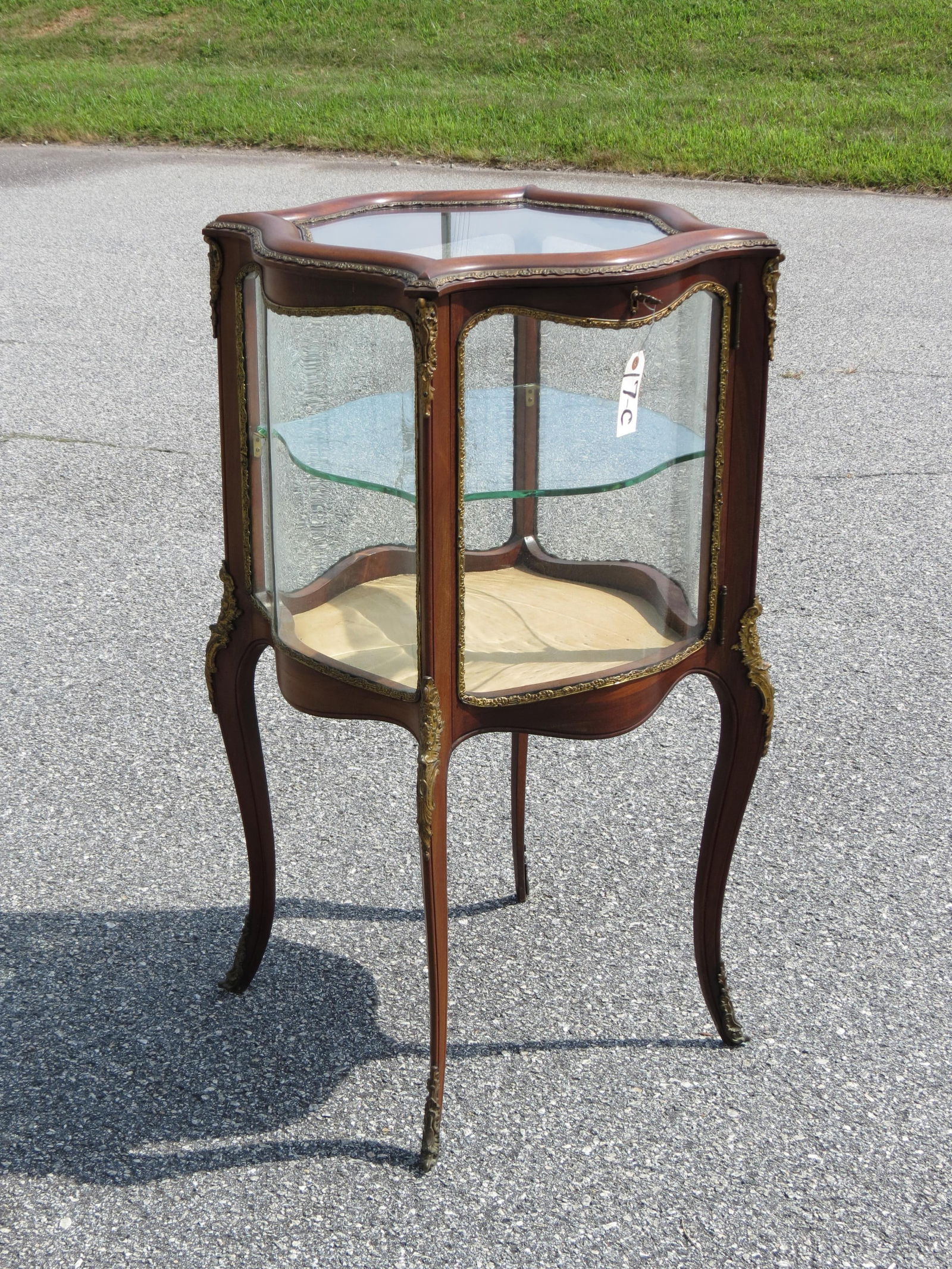 Antique French Style Vitrine Cabinet, curved glass sides, glass top, ormolu mounts,  locking, 38" (1 of 3)
