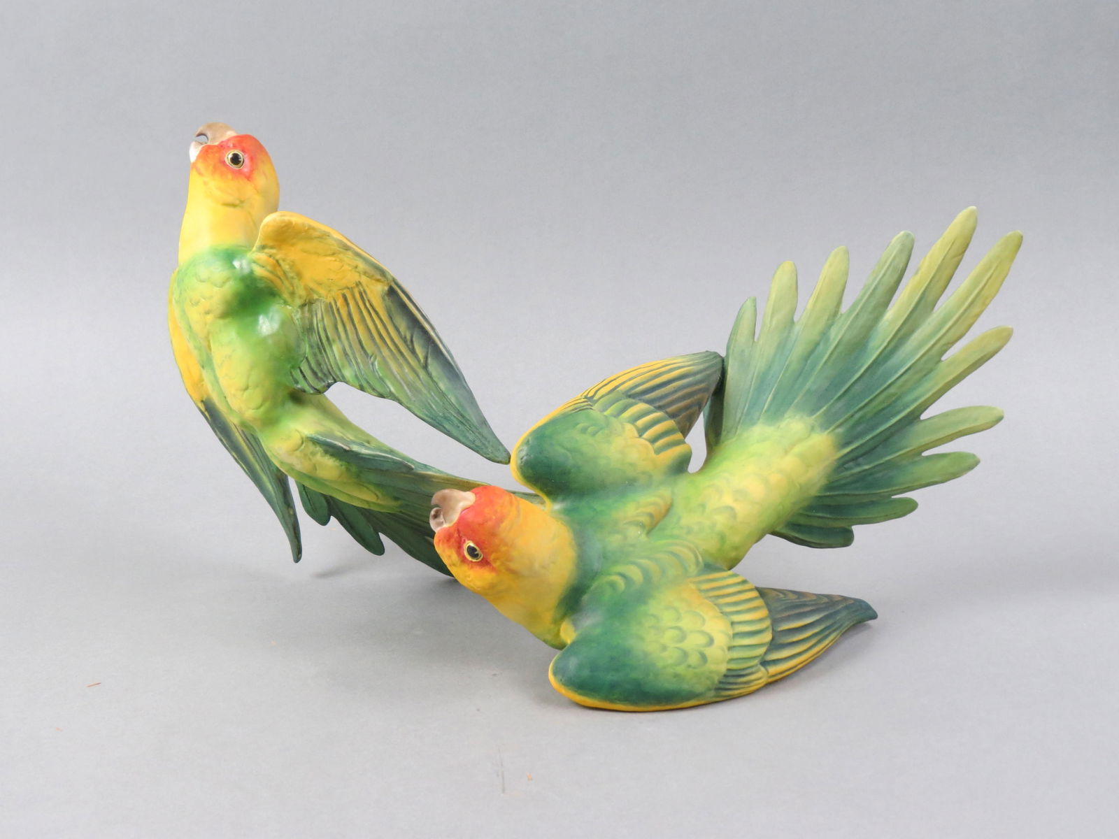 Royal Worcester Bird Figurine by Dorothy Doughty, "Carolina Parakeets", colored version, wall: Royal Worcester Bird Figurine by Dorothy Doughty, "Carolina Parakeets", colored version, wall hanging model, 15" X 18", issued in 1969......Dorothy Doughty was born in San Remo, Italy in 1892. Her fat
