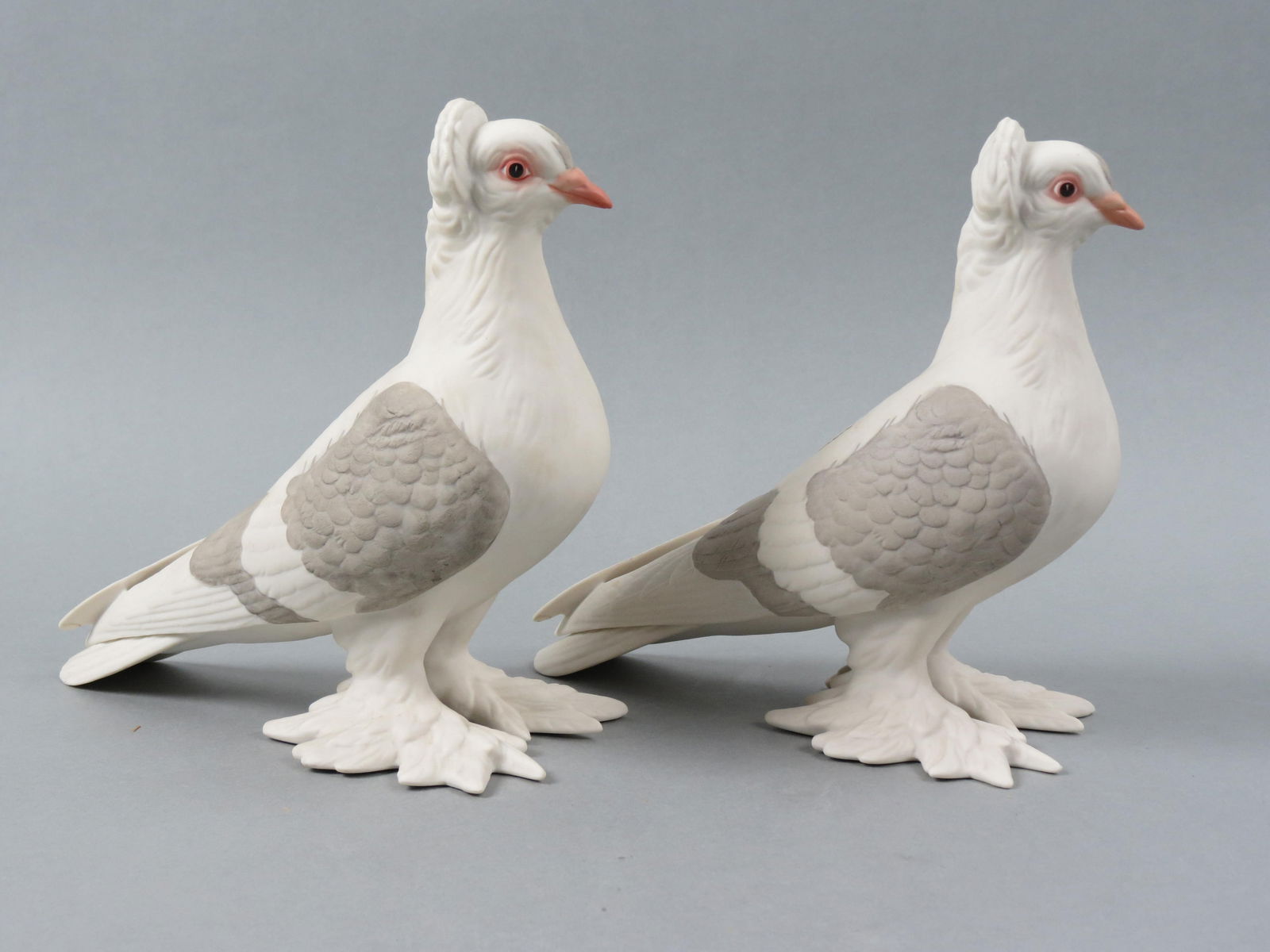 Pair of Boehm Porcelain Figurines "Tumble Pigeons, model #416, white bisque, 8 1/2" tall, excellent. (1 of 5)