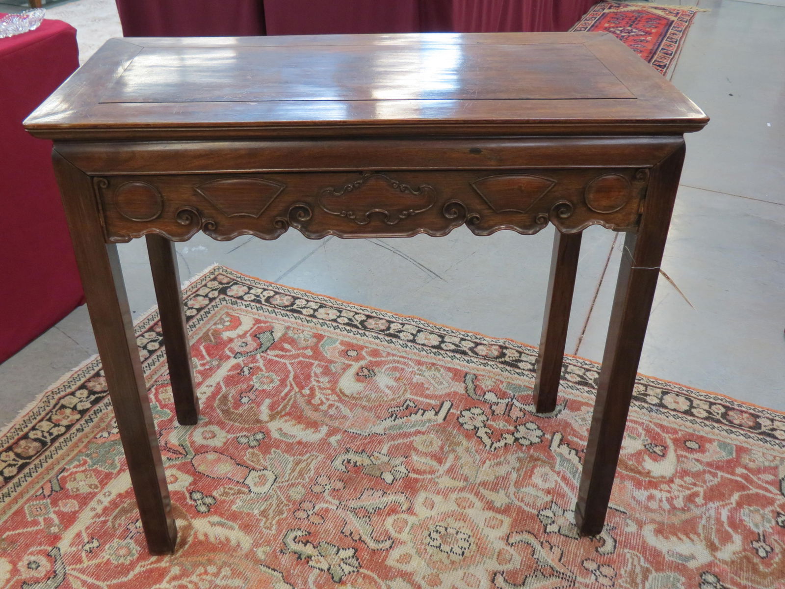 Chinese Carved Altar Table or Side Table, side skirt with carved decoration including  medallion and (1 of 4)