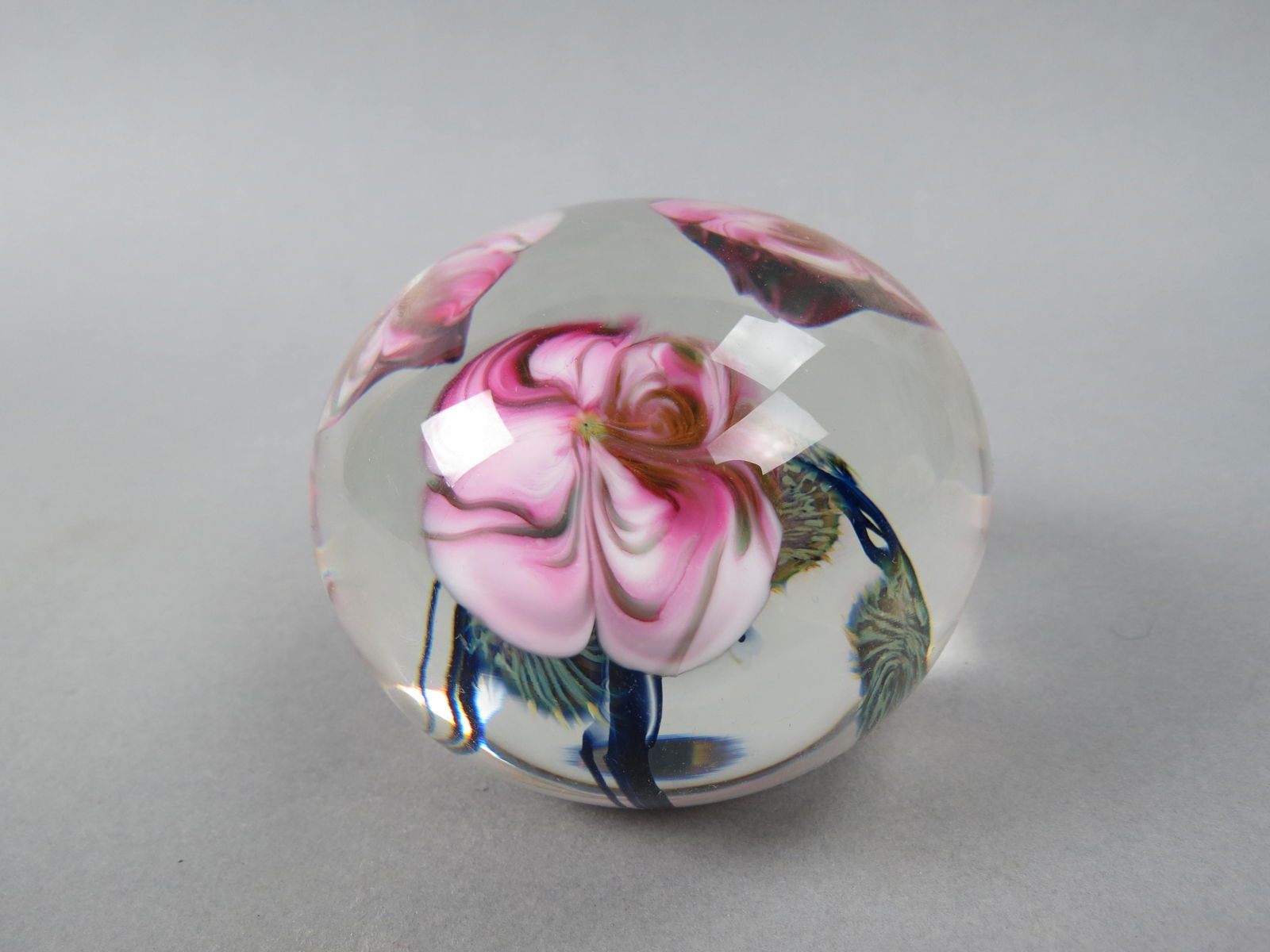 David Lotton Studio Art Glass Paperweight, multi-flora, 4" diameter, 3" tall, signed and  dated (1 of 4)