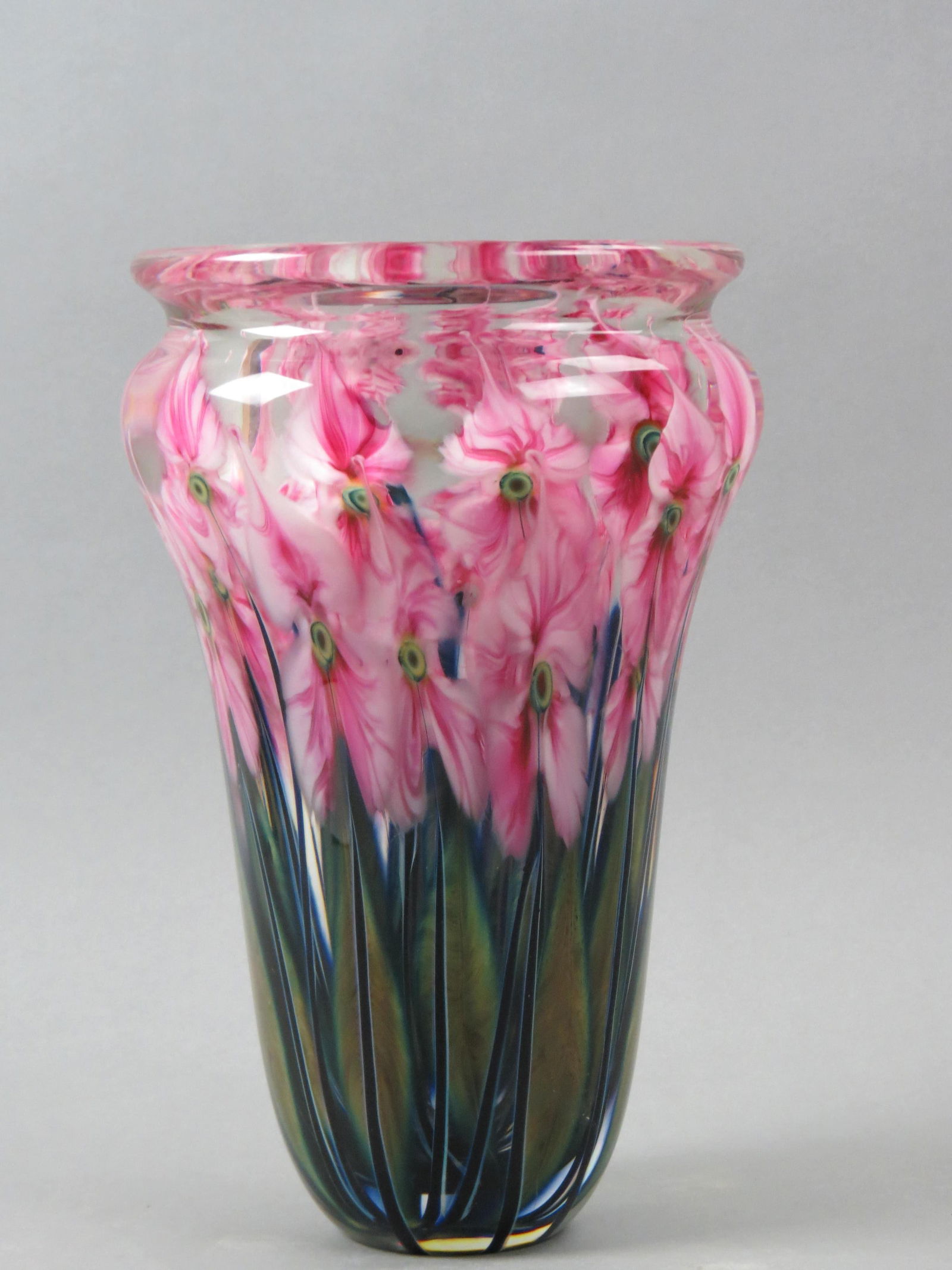 Large Lotton Studio Art Glass Paperweight Vase, red and white mottled floral, 12" tall, 7 1/2" (1 of 6)