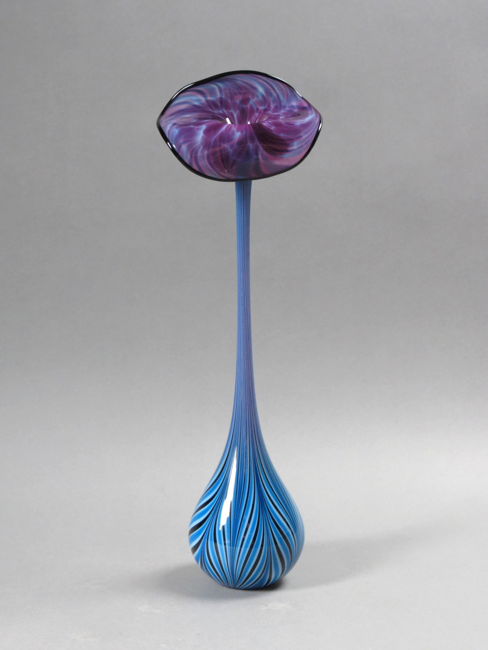 David Lotton Studio Art Glass Jack-in-the-Pulpit Vase, pulled feather decor, 16 1/2" tall, signed (1 of 6)