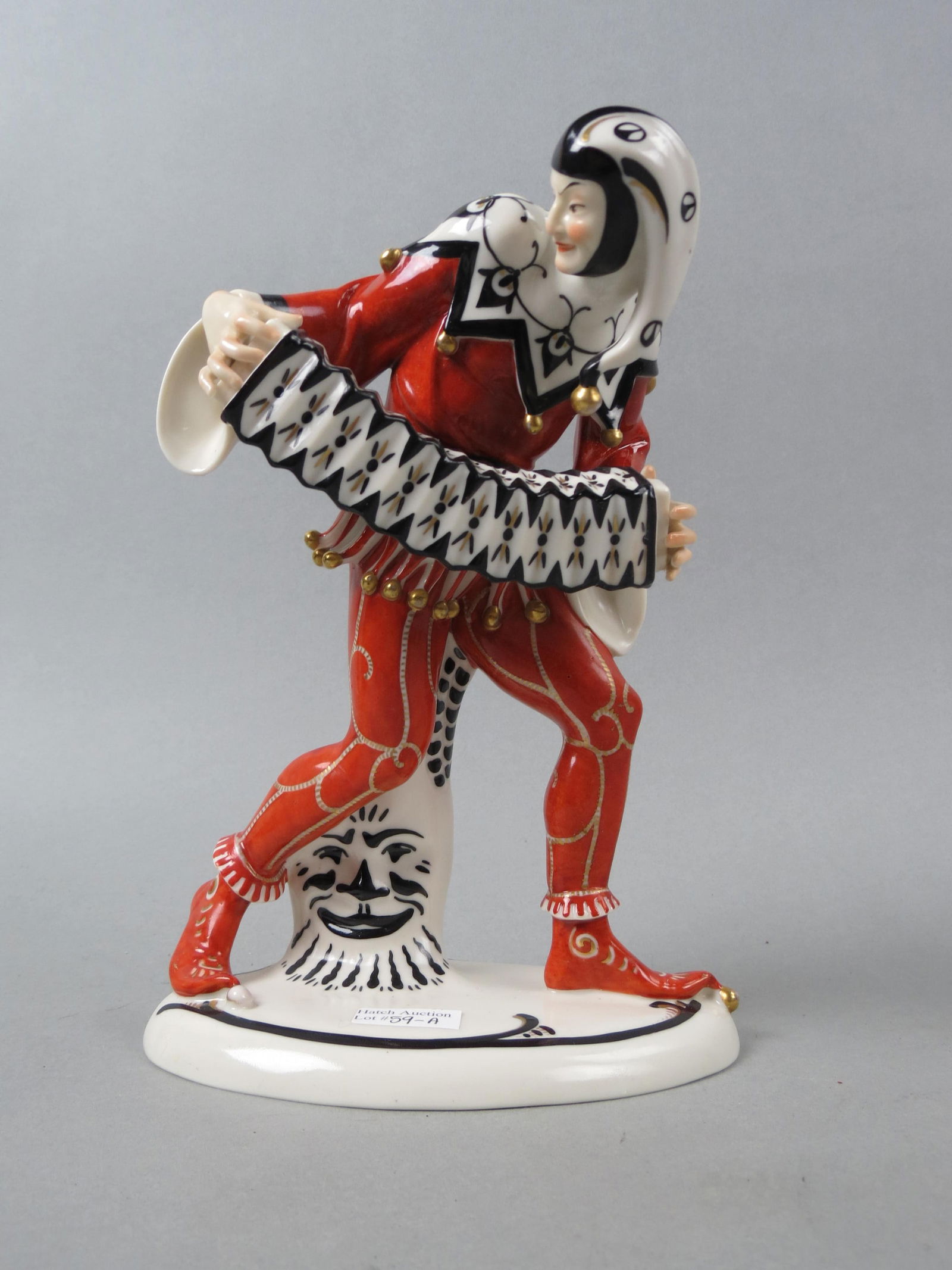 Art Deco Porcelain Figurine of a Harlequin, 1919, with accordion by Gustav Oppel for Schwarzenburger (1 of 7)