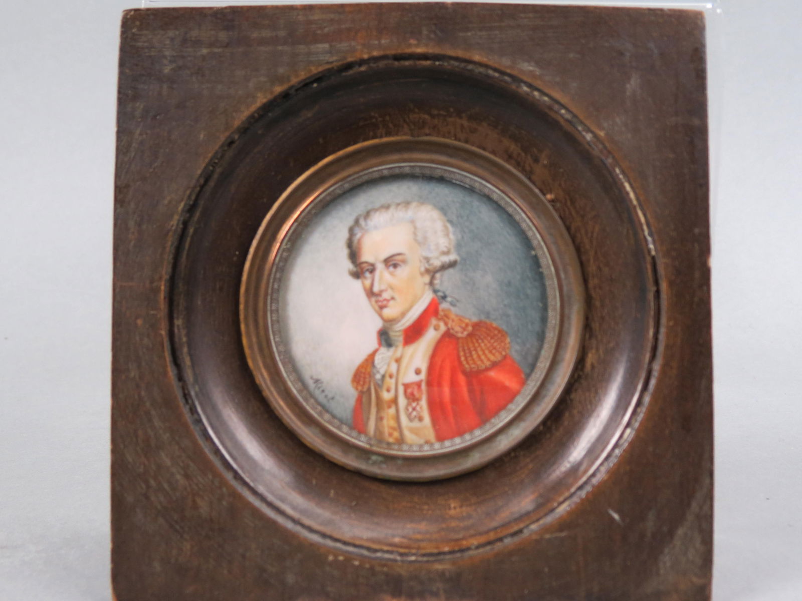 Fine Miniature Portrait Painting of General Lafayette, wearing medals, red coat, artist signed (1 of 4)