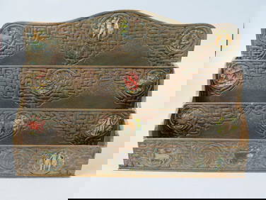 Tiffany Studios Bronze "Zodiac" Letter Rack, #1030 large size, enameled medallions with the 12 signs (1 of 4)